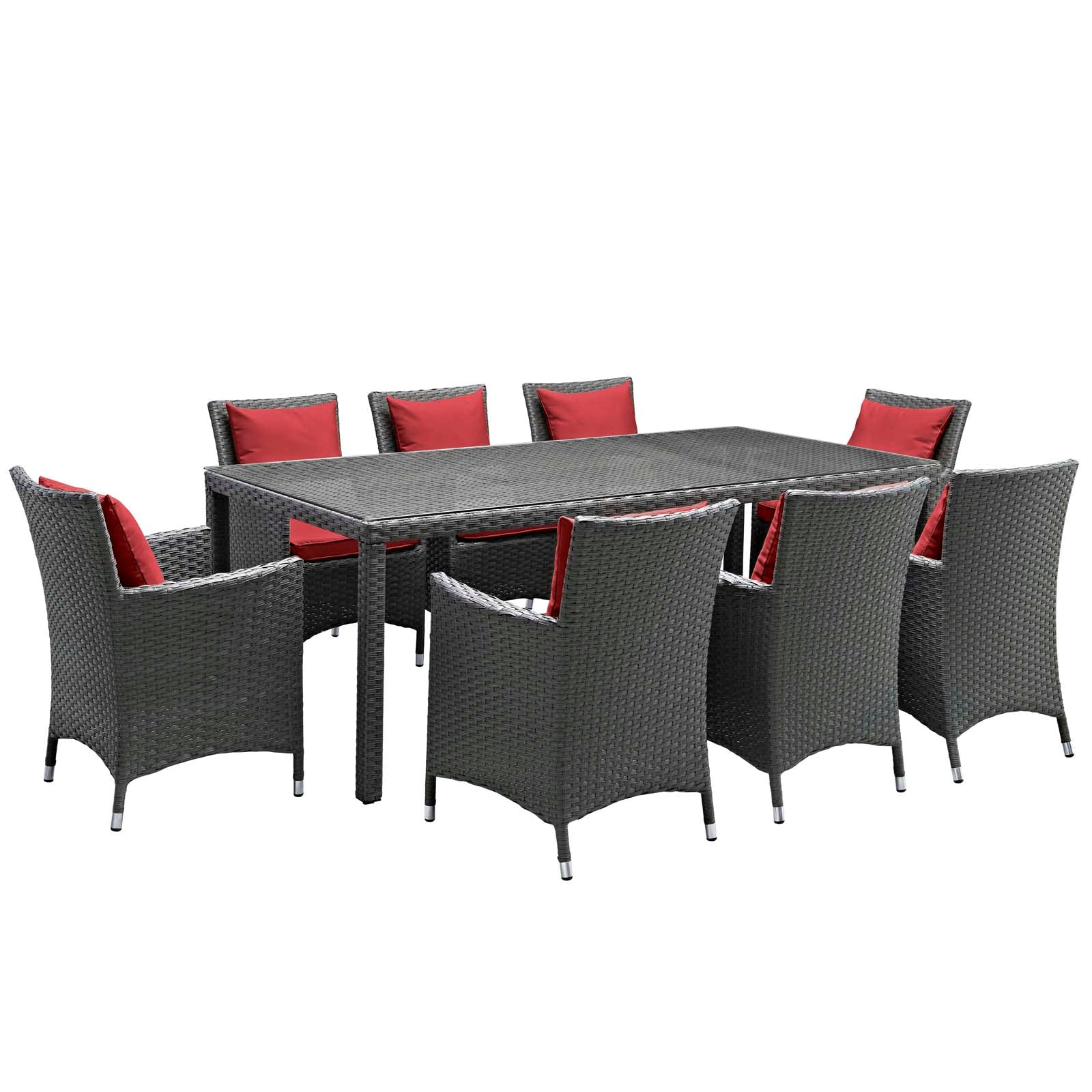 Modway Outdoor Dining Sets - Sojourn 9 Piece Outdoor Patio Sunbrella Dining Set Canvas Red