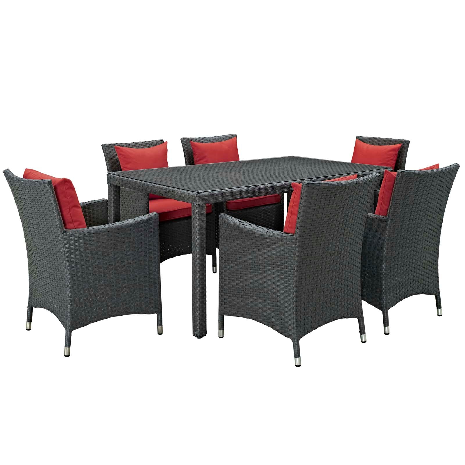 Modway Outdoor Dining Sets - Sojourn 7 Piece Outdoor Patio Sunbrella Dining Set Canvas Red