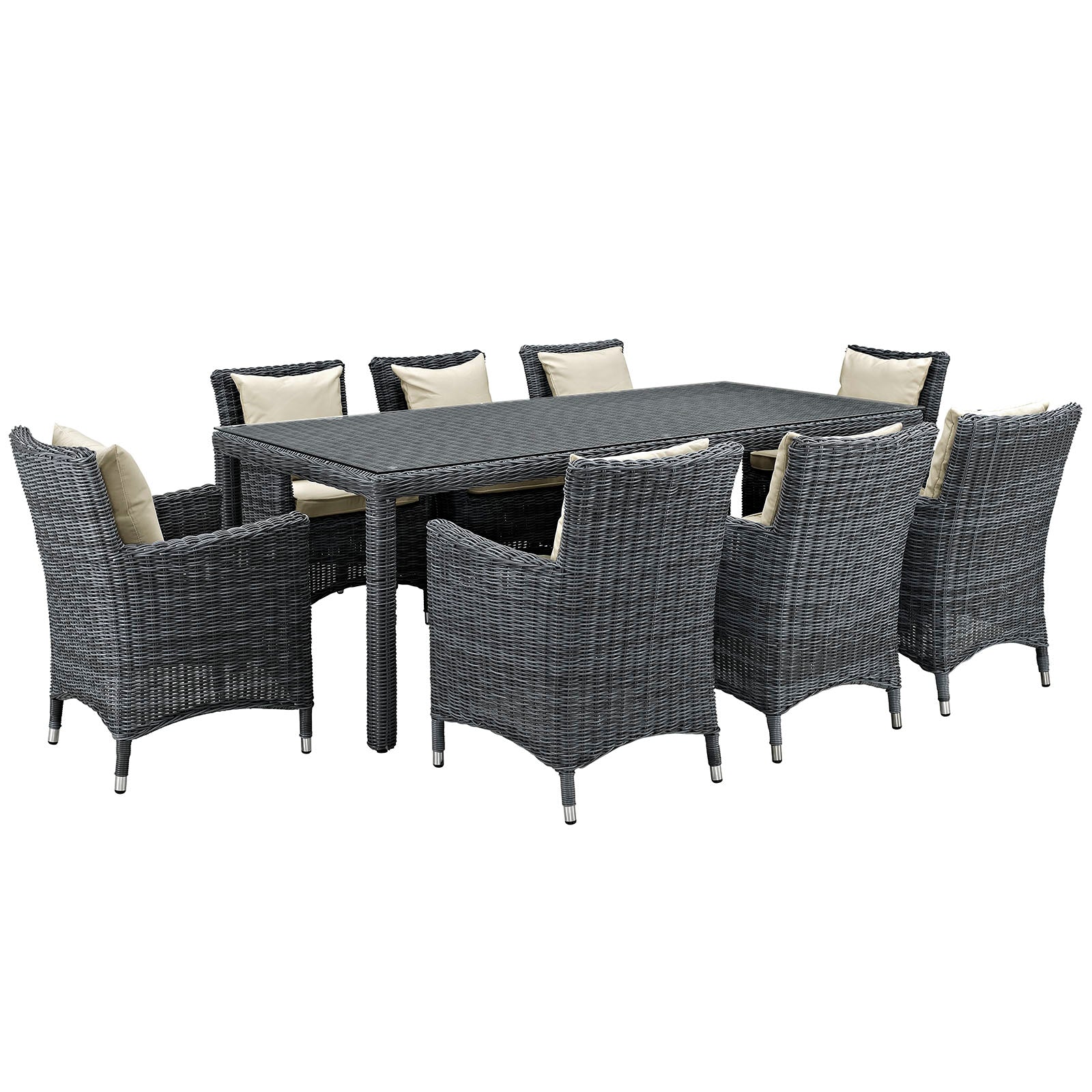 Modway Outdoor Dining Sets - Summon Outdoor Dining Set For 8 Antique Canvas & Beige