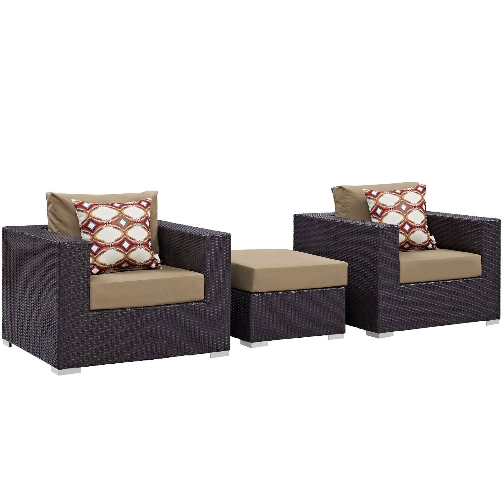 Modway Outdoor Conversation Sets - Convene 3 Piece Outdoor Patio Sofa Set Espresso Mocha