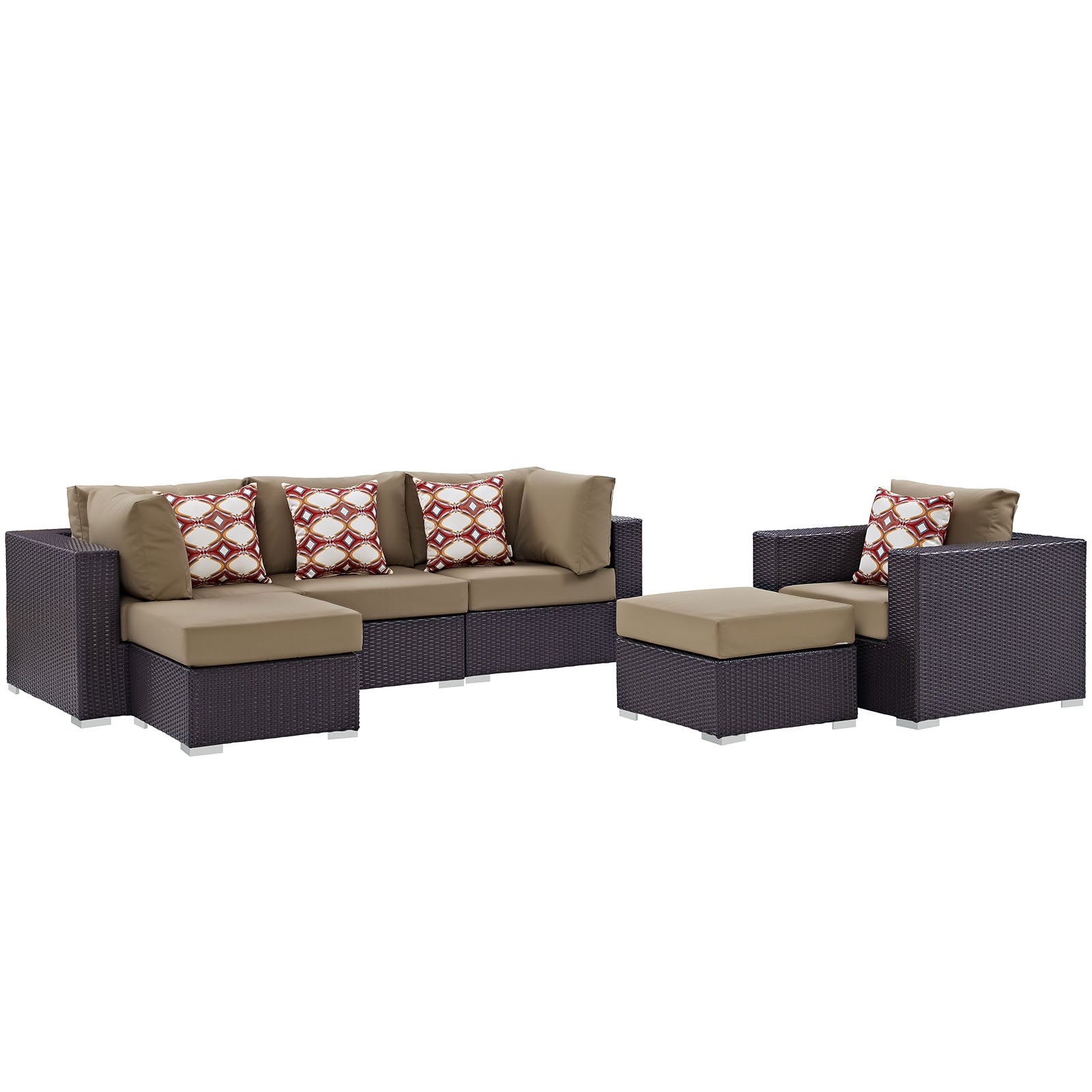 Modway Outdoor Conversation Sets - Convene 6 Piece Outdoor Patio Sectional Set Espresso Mocha