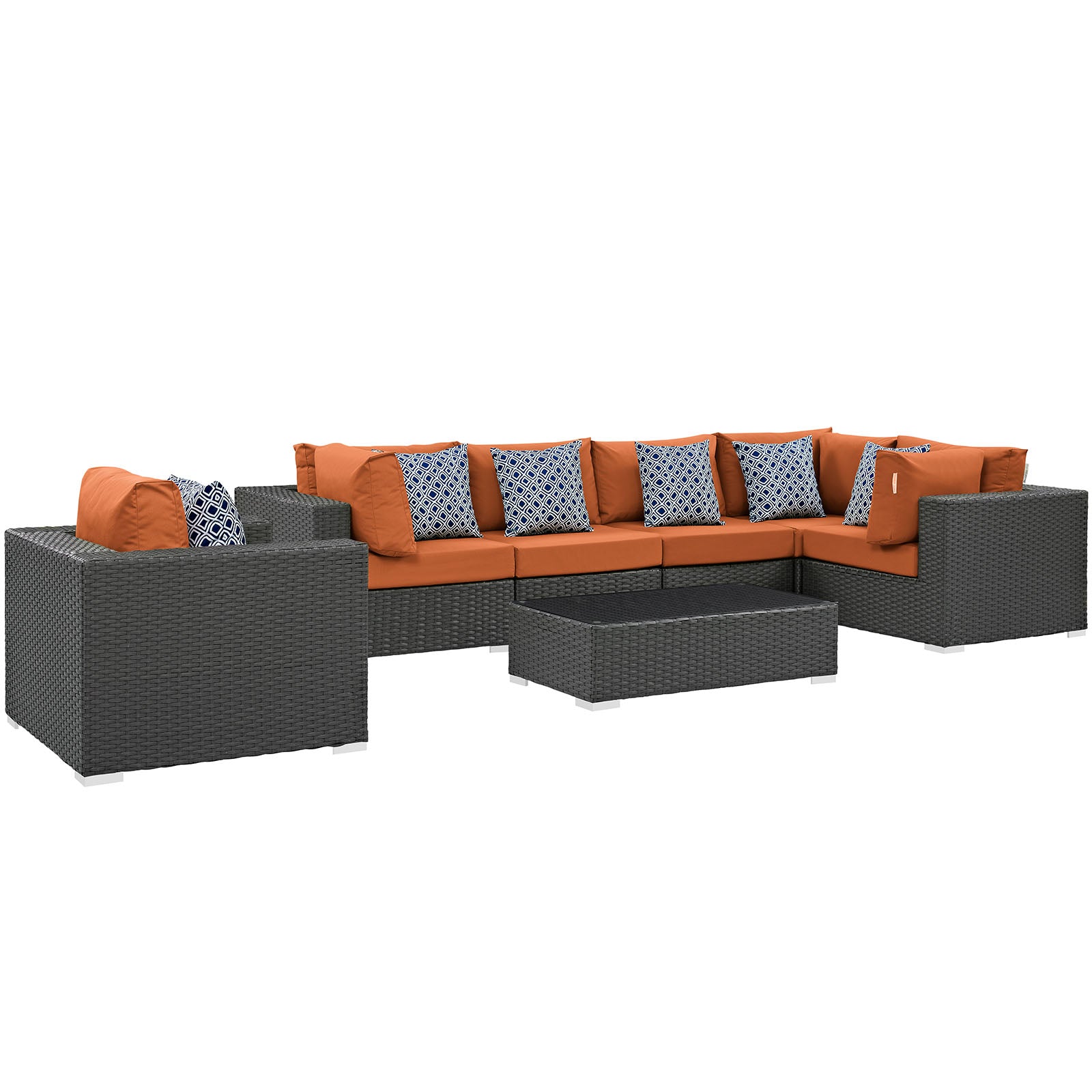Modway Outdoor Conversation Sets - Sojourn 7 Piece Outdoor Patio Sectional Sofa Set - Canvas Tuscan