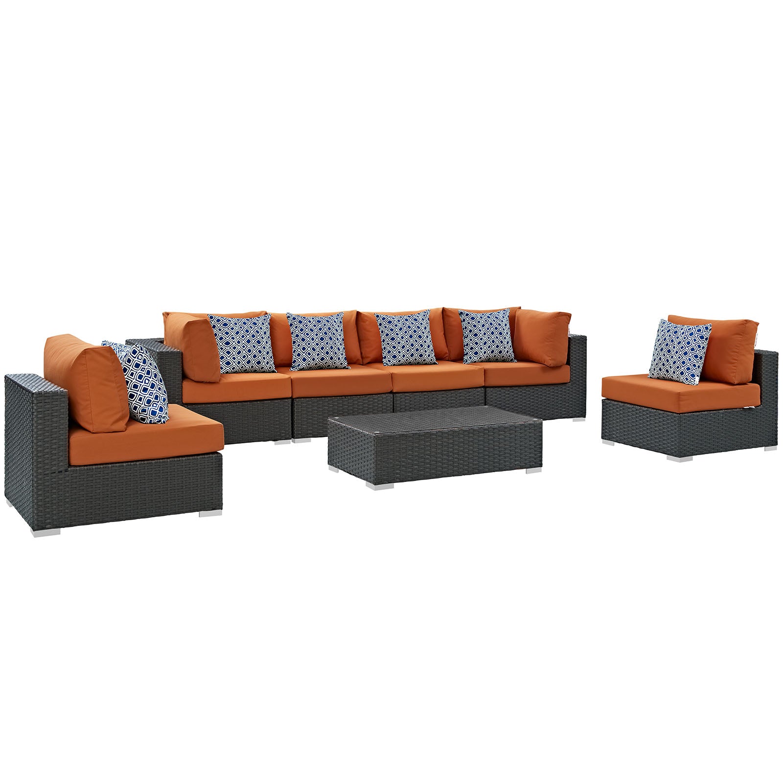 Modway Outdoor Conversation Sets - Sojourn 7 Piece Outdoor Patio Sunbrella Sectional Set of 7 Canvas Tuscan