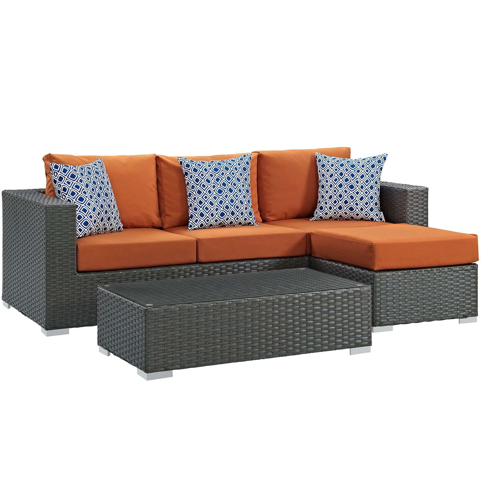 Modway Outdoor Conversation Sets - Sojourn 3 Piece Outdoor Patio Sunbrella Sectional Set