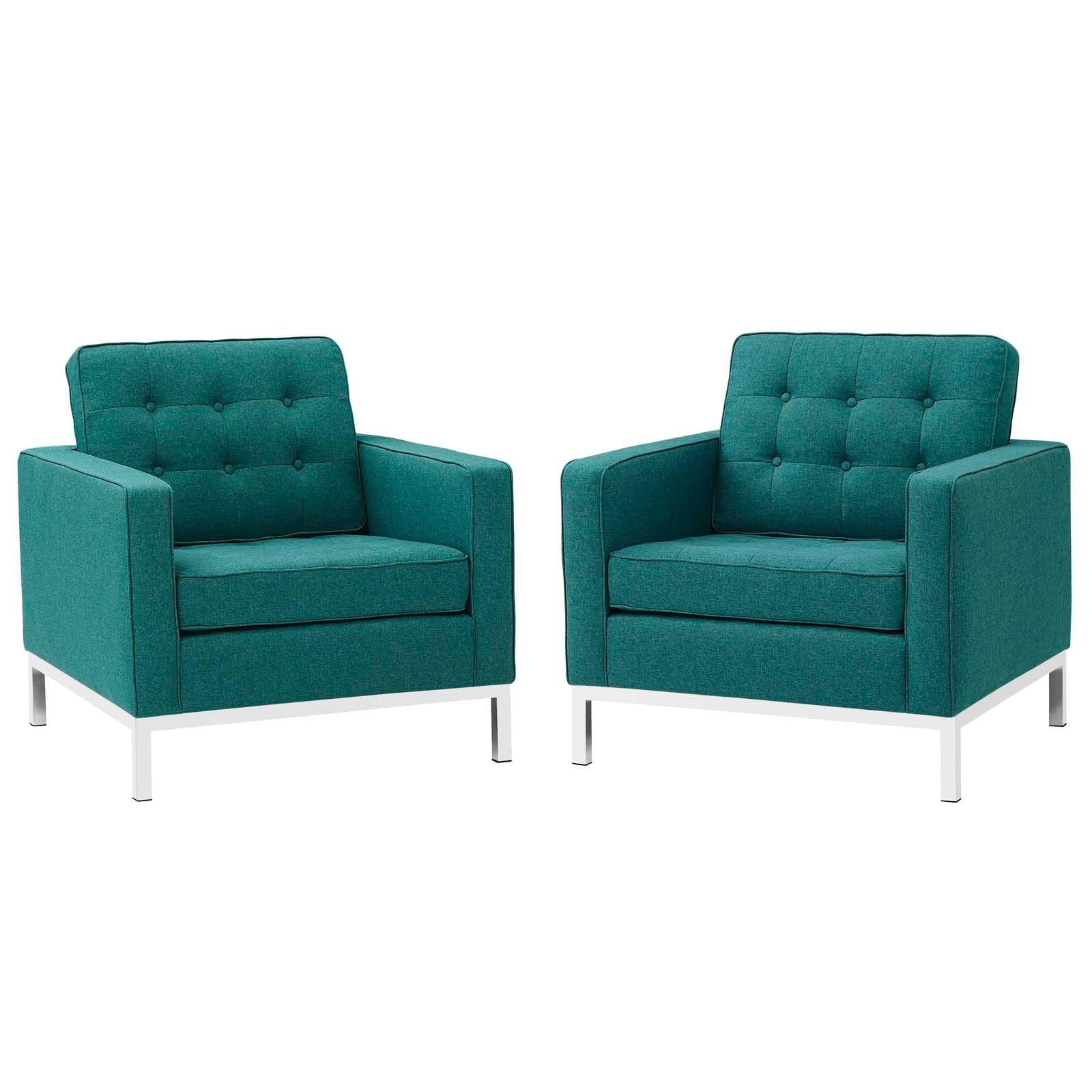 Modway Living Room Sets - Loft Armchairs Upholstered Fabric Teal (Set of 2)
