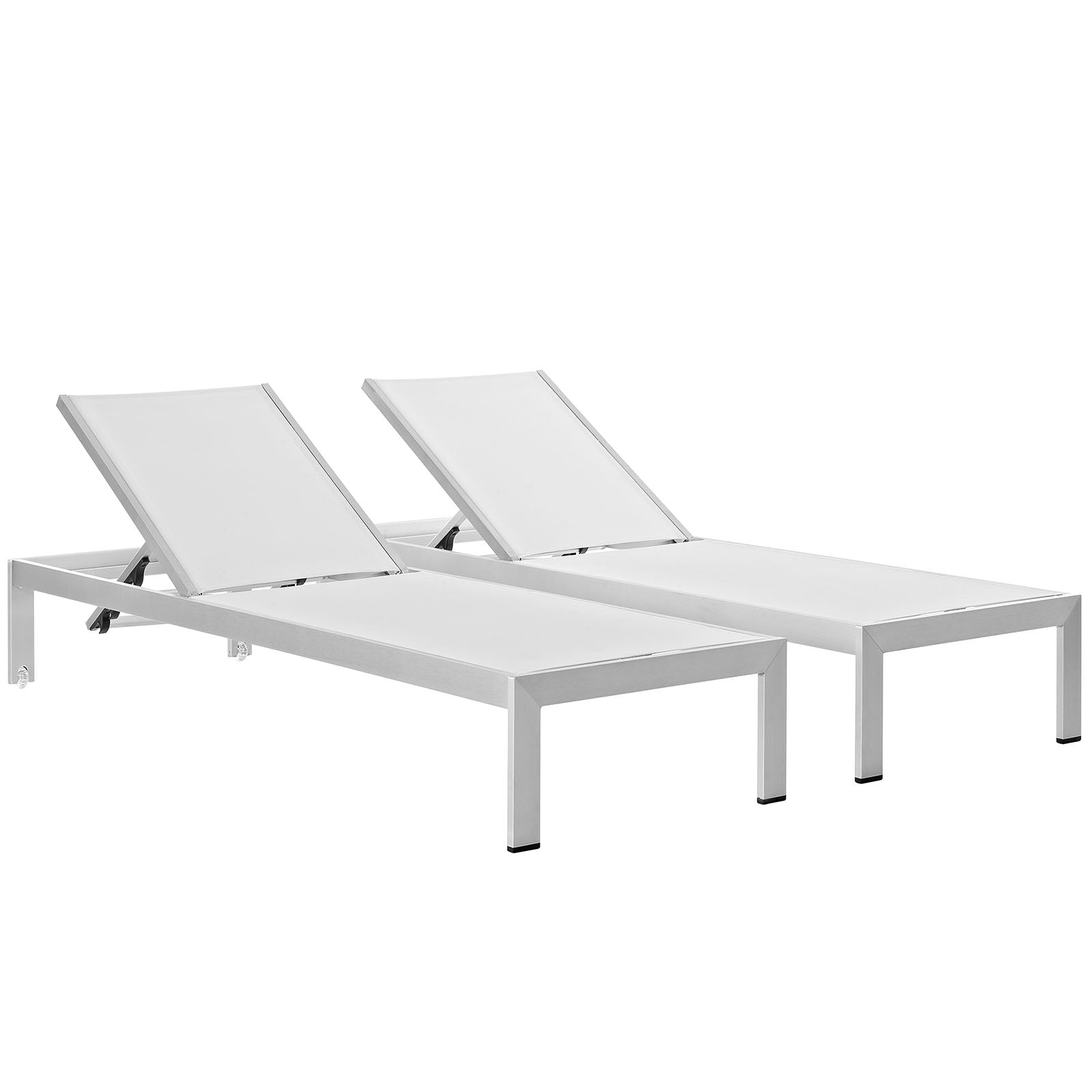 Modway Outdoor Loungers - Shore Outdoor Patio Chaise Silver & White (Set Of 2)