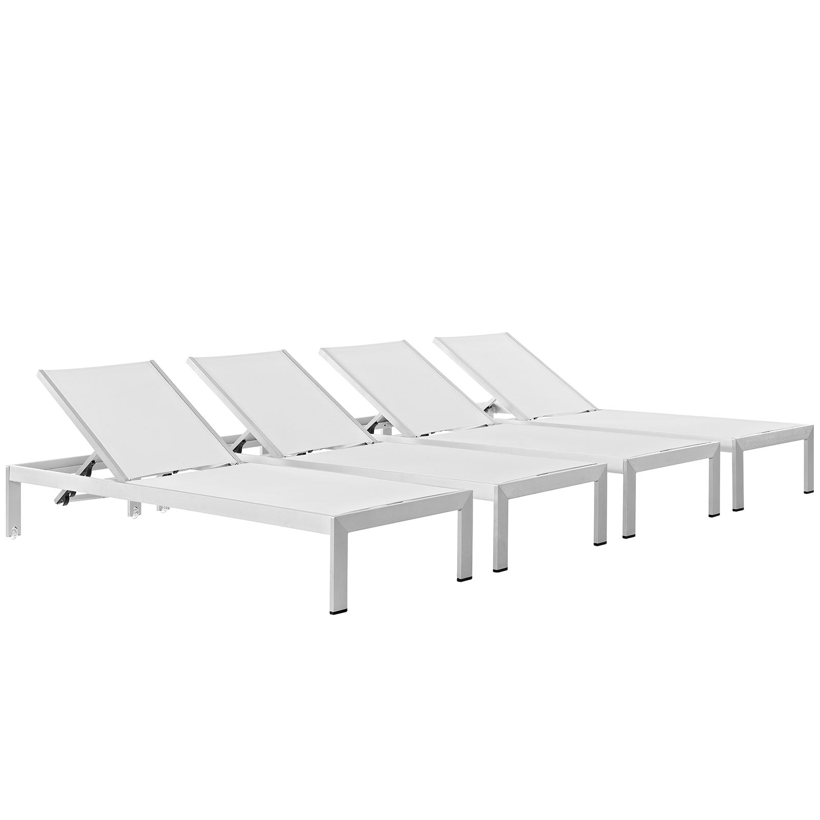 Modway Outdoor Loungers - Shore Outdoor Patio Chaise Silver & White (Set Of 4)