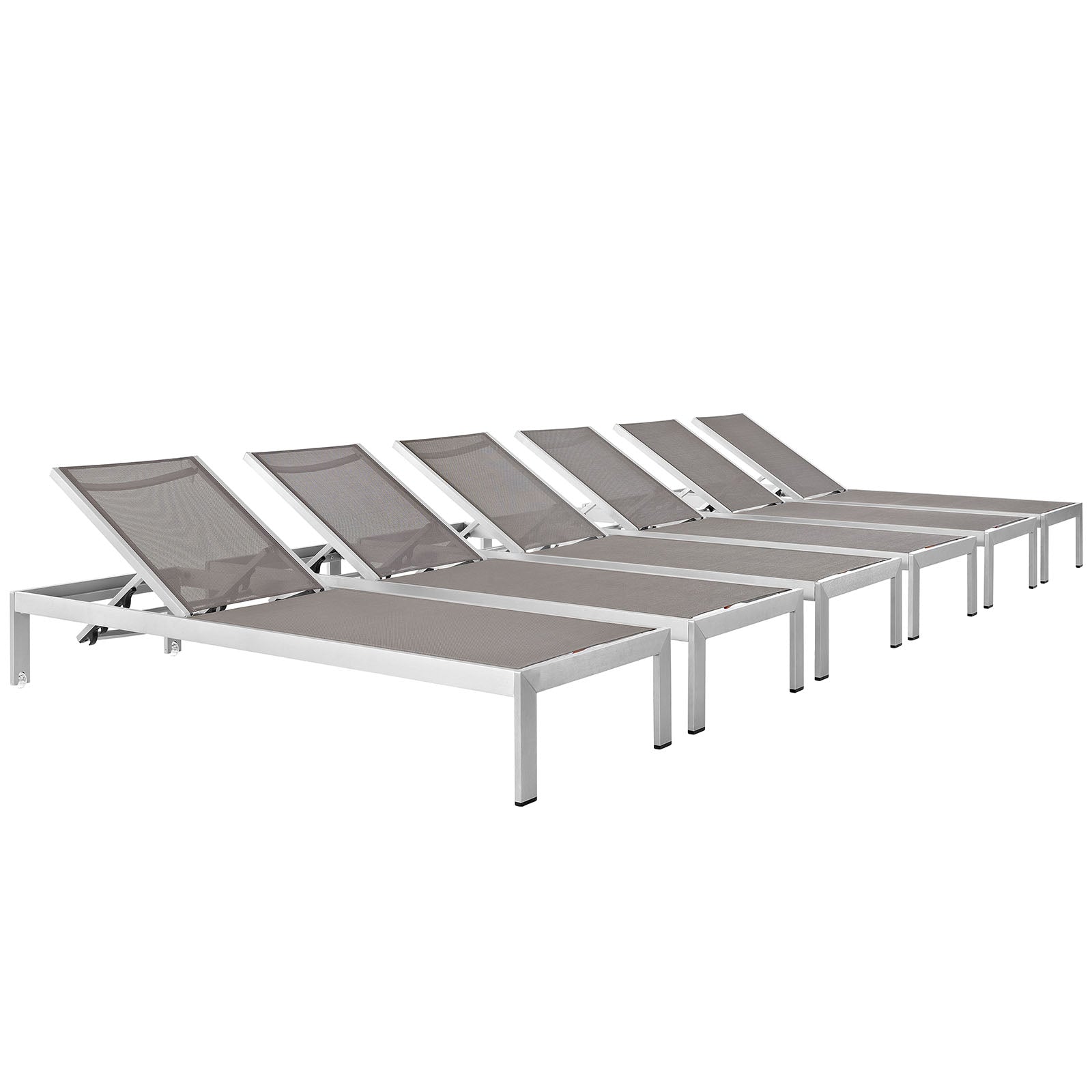 Modway Outdoor Loungers - Shore Chaise Outdoor Patio 76"D Aluminum Set of 6 Silver Gray