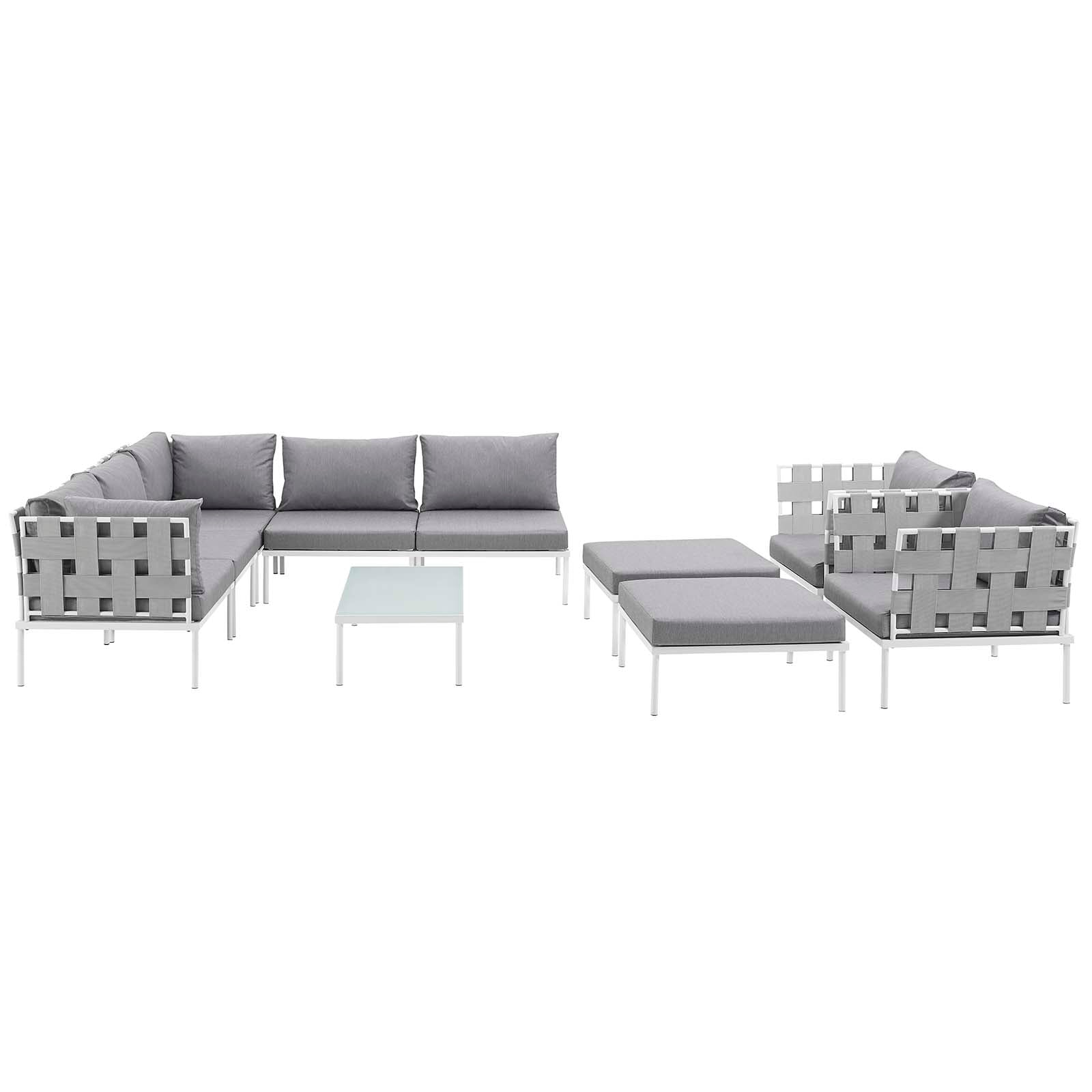 Modway Outdoor Conversation Sets - Harmony 10 Piece Outdoor Patio Aluminum Sectional Sofa Set White Gray