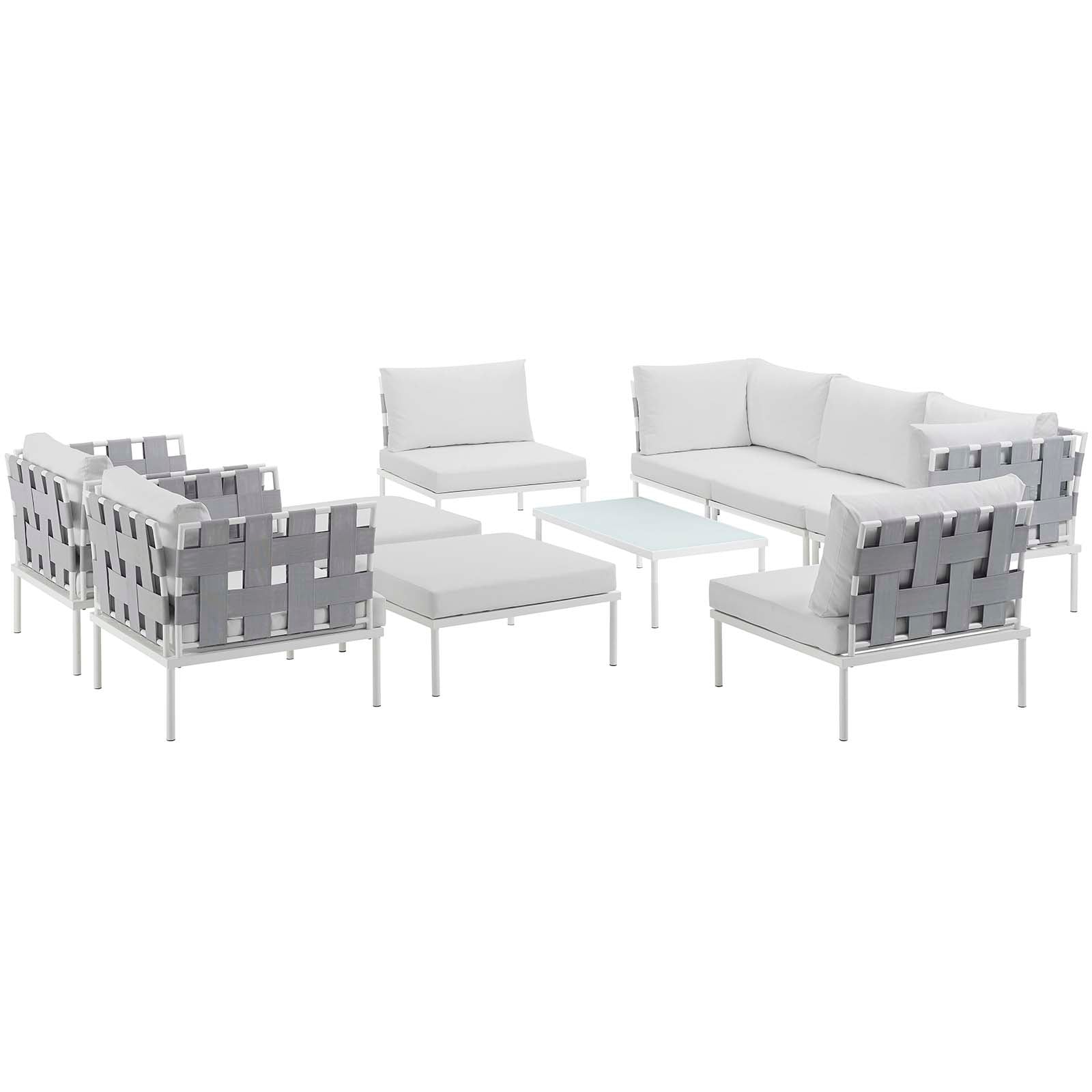 Modway Outdoor Conversation Sets - Harmony 10 Piece Outdoor Patio Aluminum Sectional Sofa Set White White