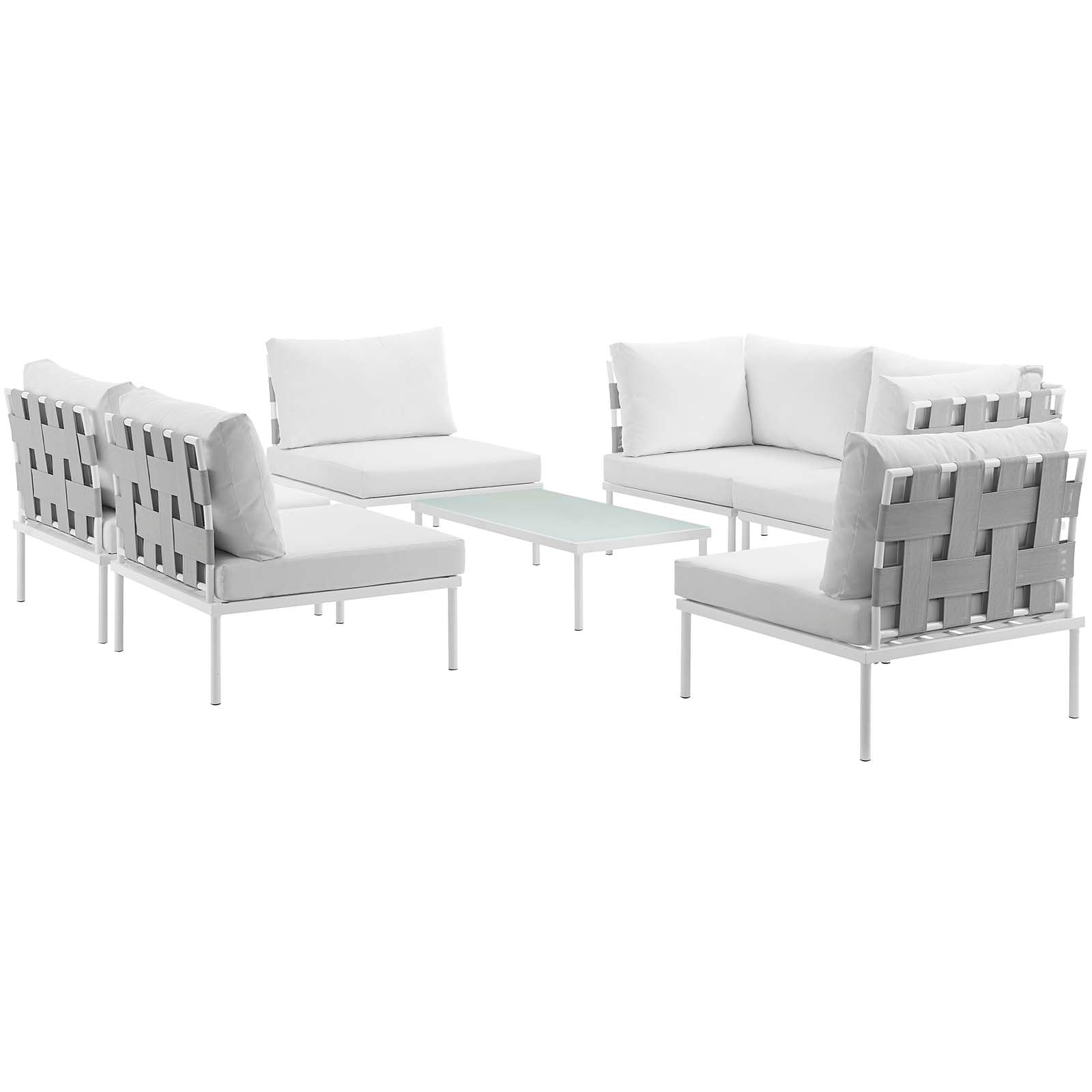 Modway Outdoor Conversation Sets - Harmony 132" 7 Piece Outdoor Patio Aluminum Sectional Sofa Set White White