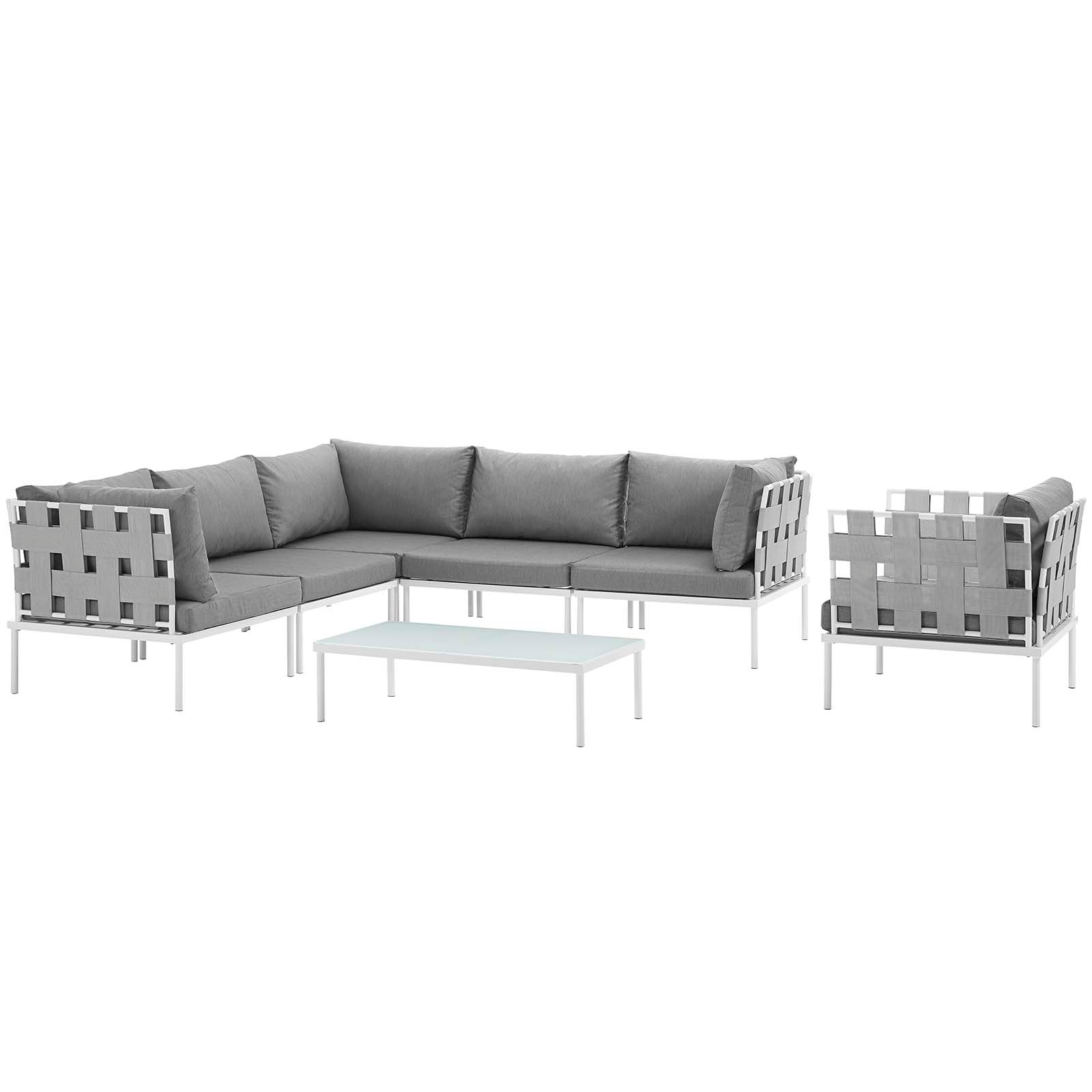 Modway Outdoor Conversation Sets - Harmony 7 Piece Outdoor Patio Aluminum Sectional Sofa Set White Gray