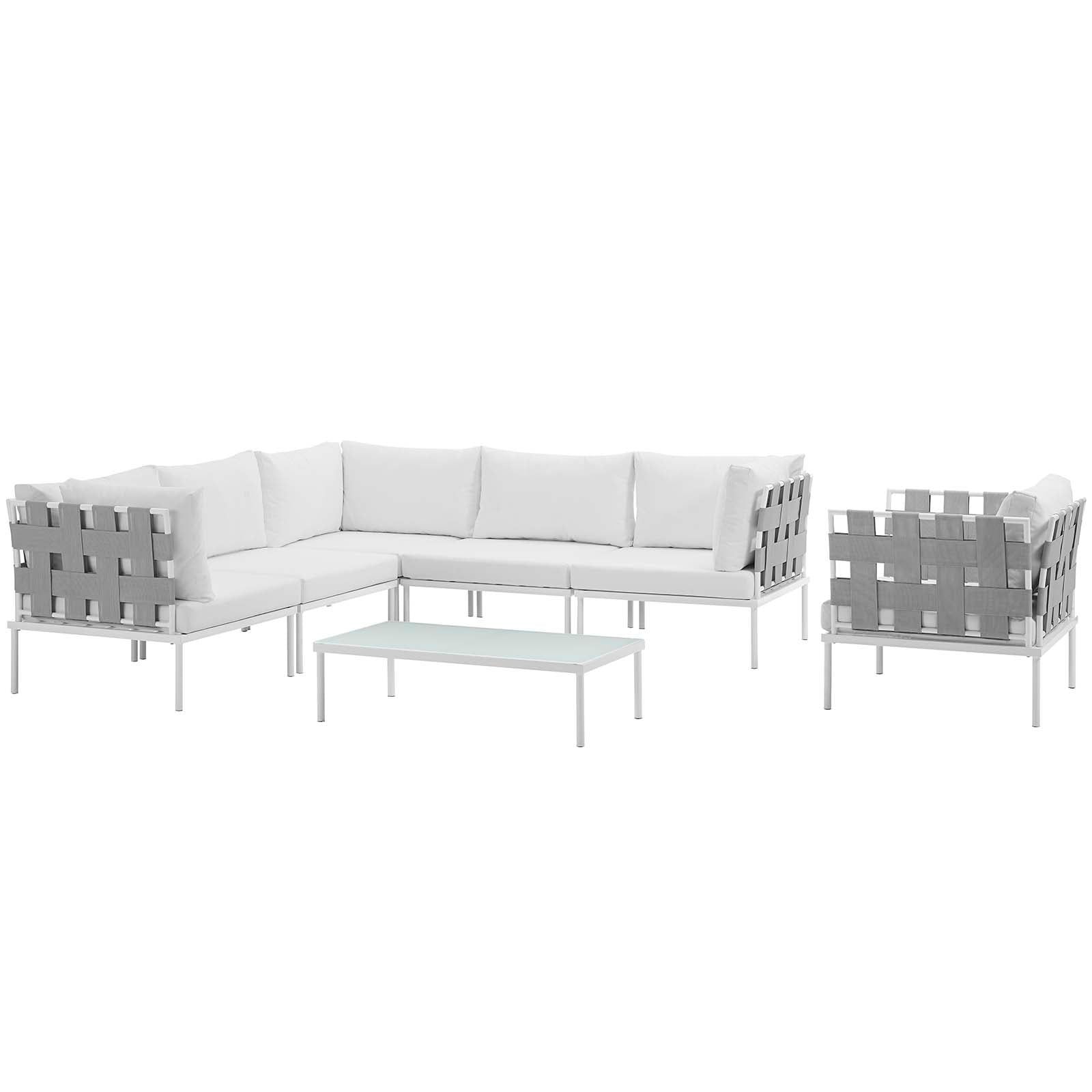 Modway Outdoor Conversation Sets - Harmony 7 Piece Outdoor Patio Aluminum Sectional Sofa Set White White