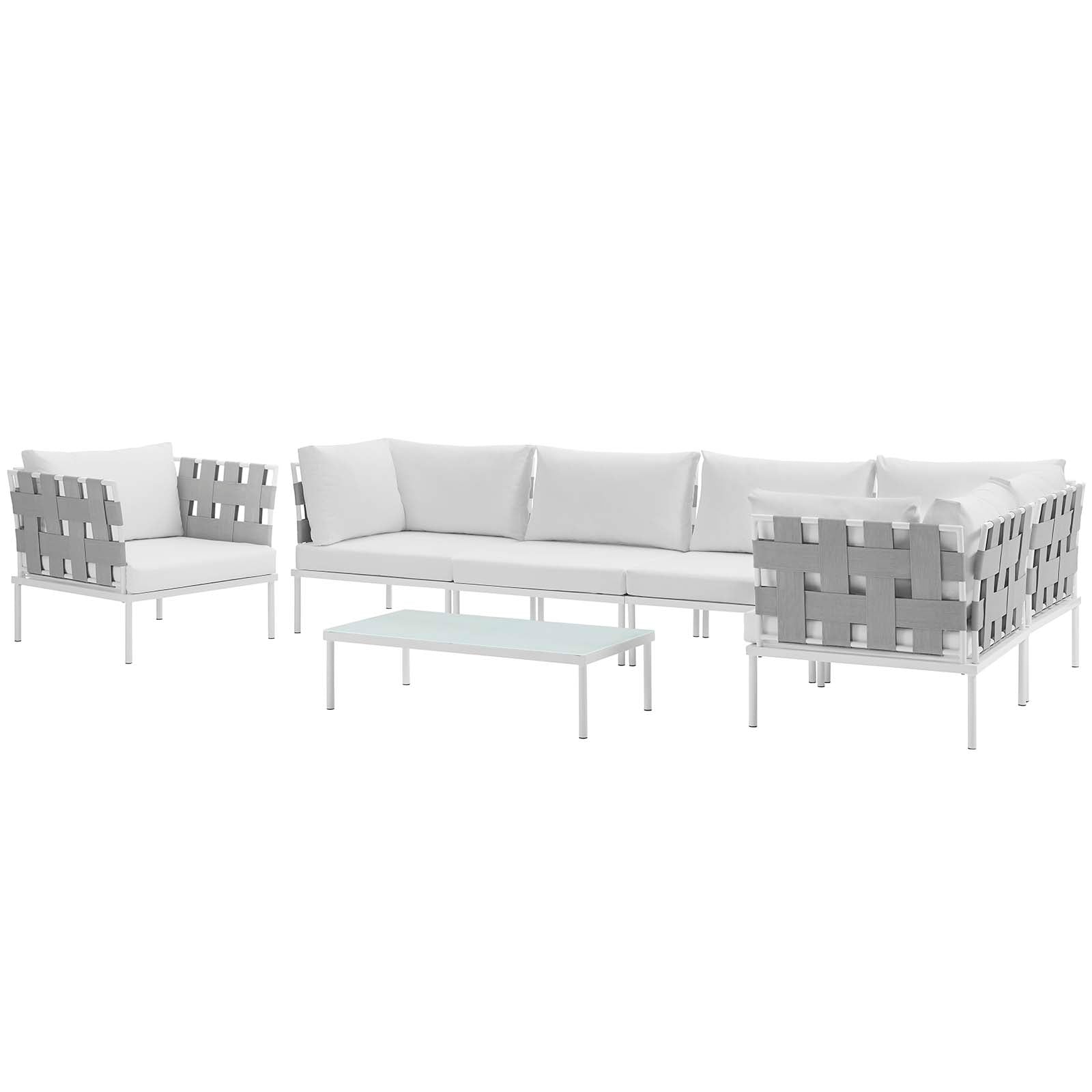Modway Outdoor Conversation Sets - Harmony 7 Piece Outdoor Patio Aluminum Sectional Sofa Set White White