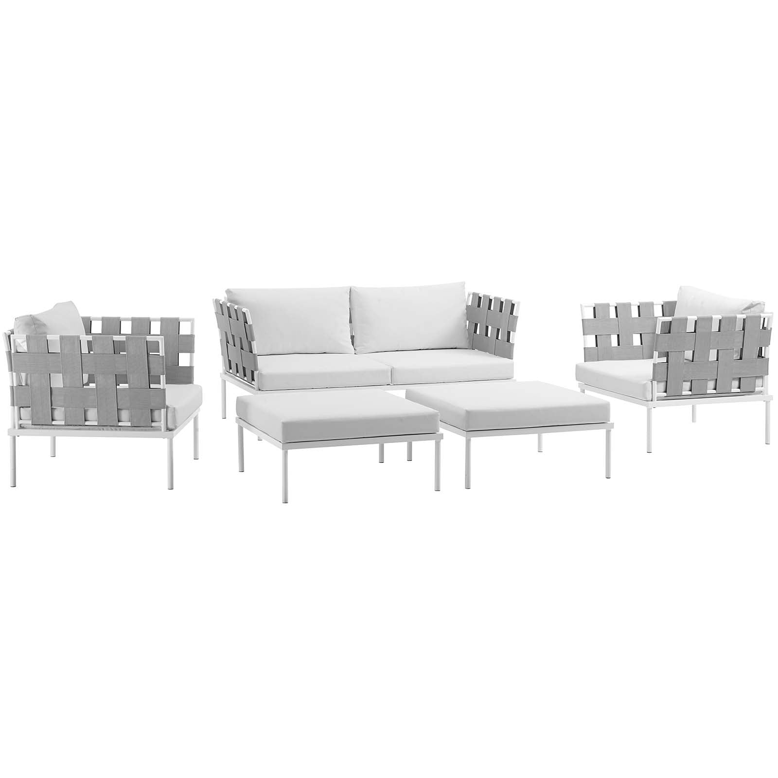 Modway Outdoor Conversation Sets - Harmony 131" 5 Piece Outdoor Patio Aluminum Sectional Sofa Set White White