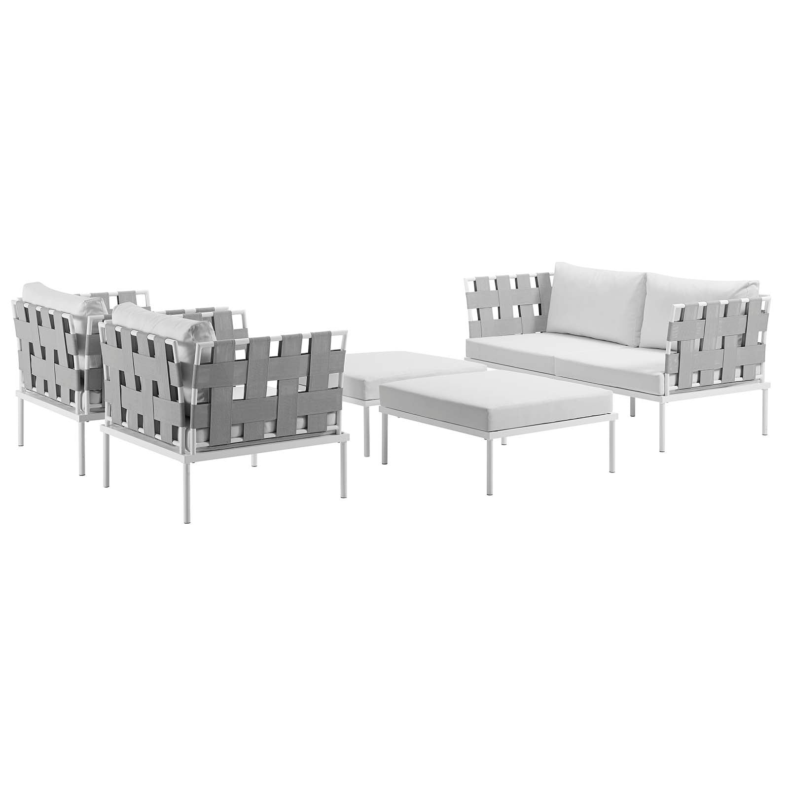 Modway Outdoor Conversation Sets - Harmony 131" 5 Piece Outdoor Patio Aluminum Sectional Sofa Set White White