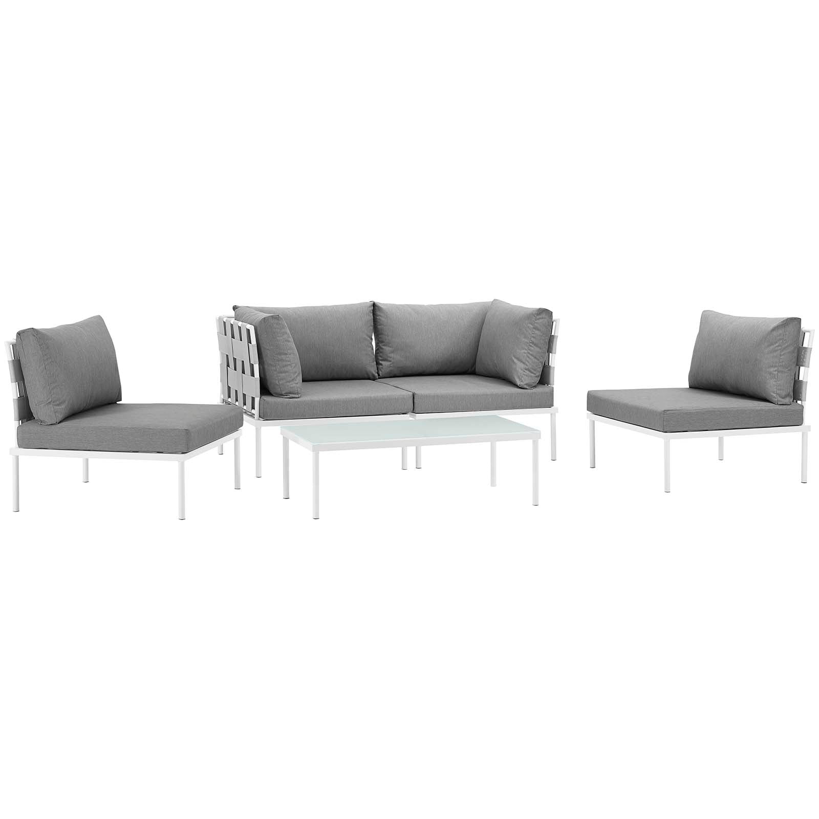 Modway Outdoor Conversation Sets - Harmony 64.5" 5 Piece Outdoor Patio Sectional Sofa Set White Gray