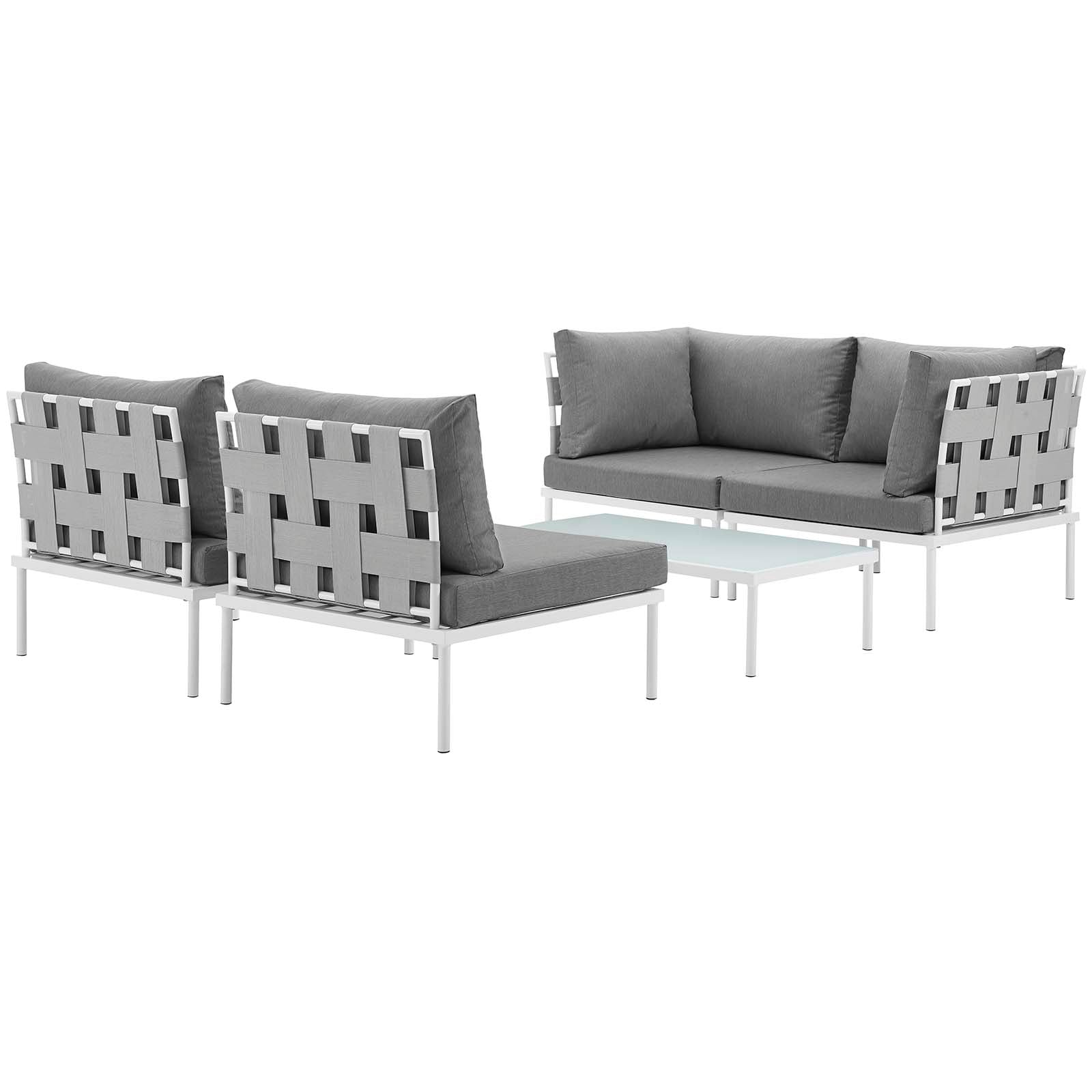 Modway Outdoor Conversation Sets - Harmony 64.5" 5 Piece Outdoor Patio Sectional Sofa Set White Gray