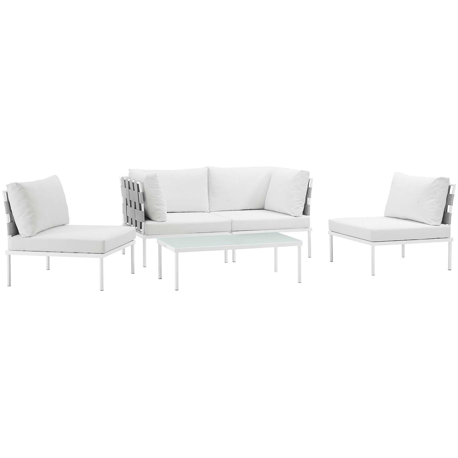 Modway Outdoor Conversation Sets - Harmony 5 Piece Outdoor Patio Aluminum Sectional Sofa Set White
