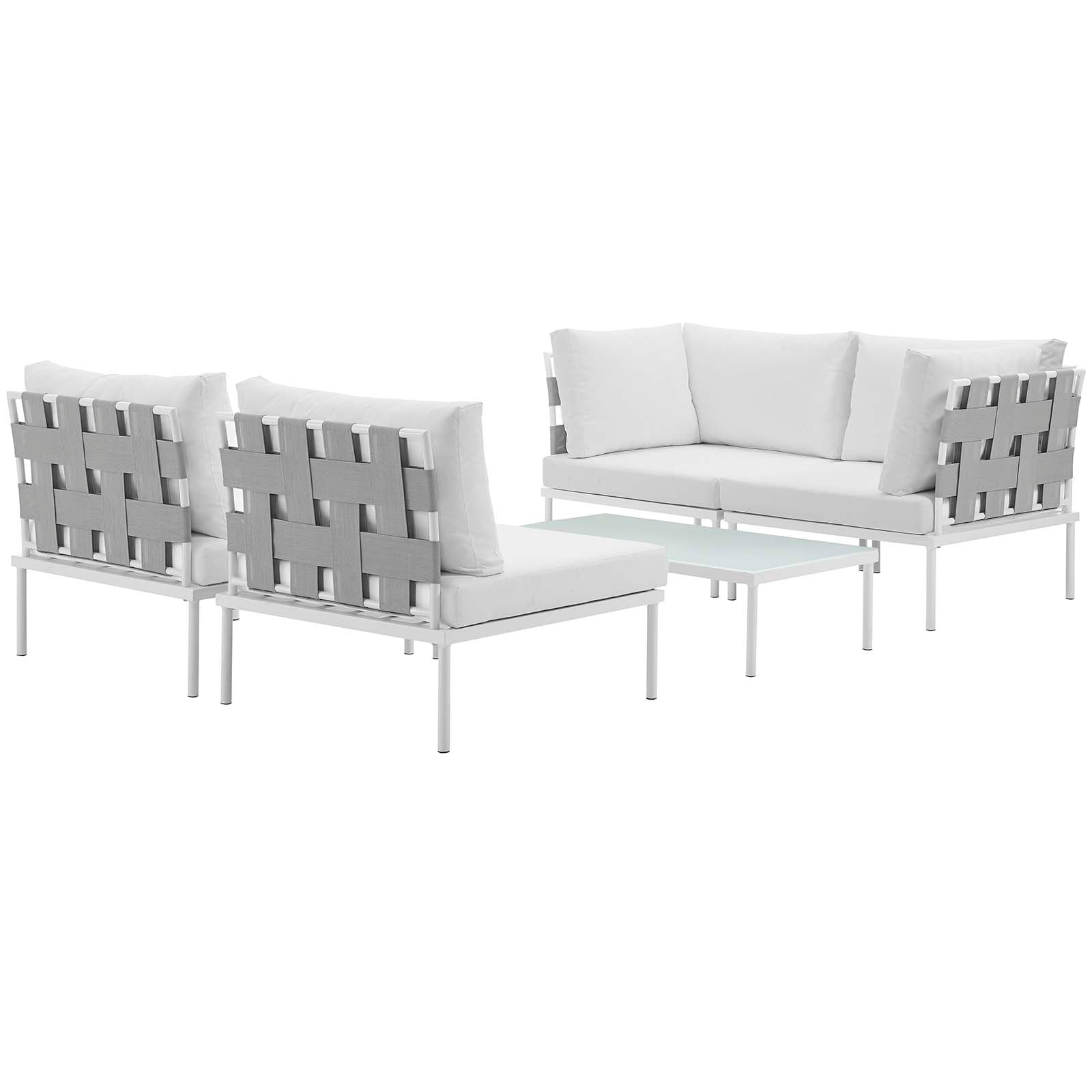 Modway Outdoor Conversation Sets - Harmony 5 Piece Outdoor Patio Aluminum Sectional Sofa Set White