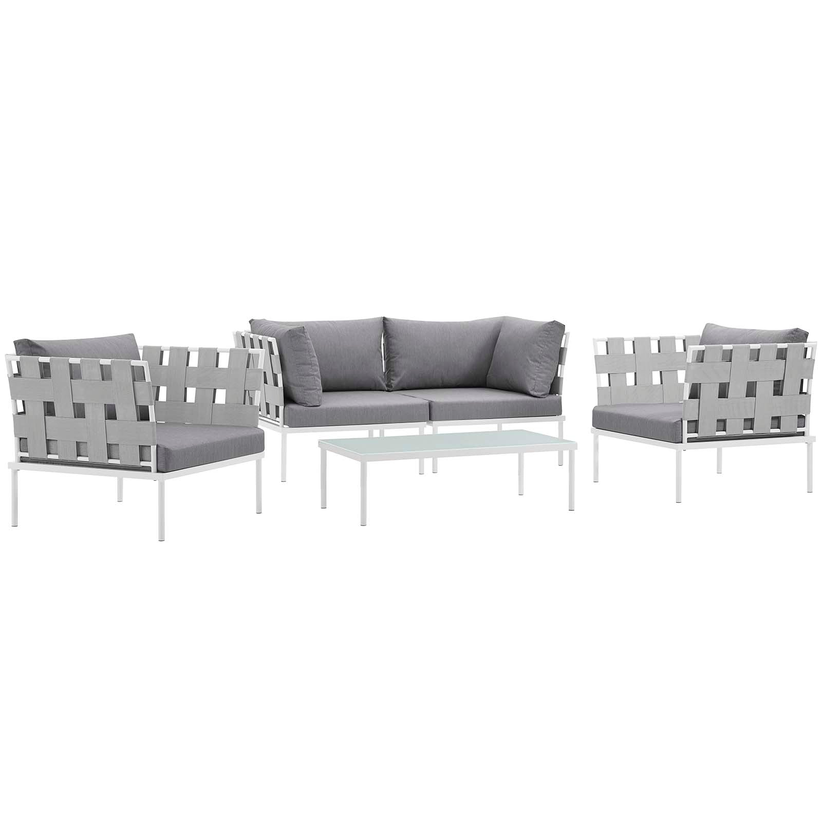 Modway Outdoor Conversation Sets - Harmony 68" 5 Piece Outdoor Patio Aluminum Sectional Sofa Set White Gray