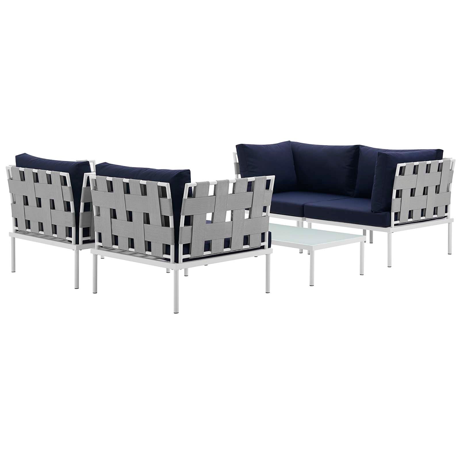 Modway Outdoor Sofas - Harmony 5 Piece Outdoor Patio Sectional Sofa Set White Navy