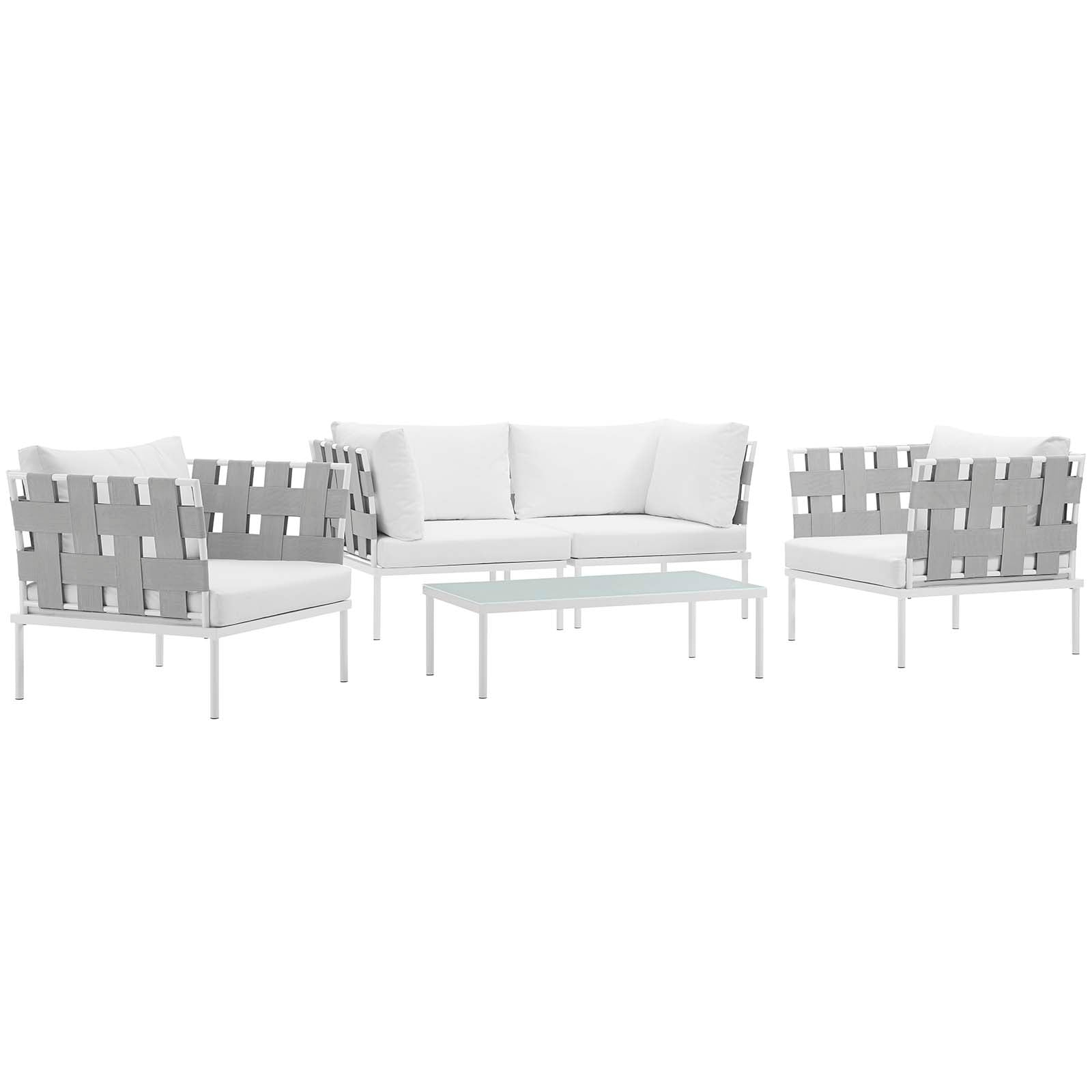 Modway Outdoor Conversation Sets - Harmony 132" 5 Piece Outdoor Patio Aluminum Sectional Sofa Set White White