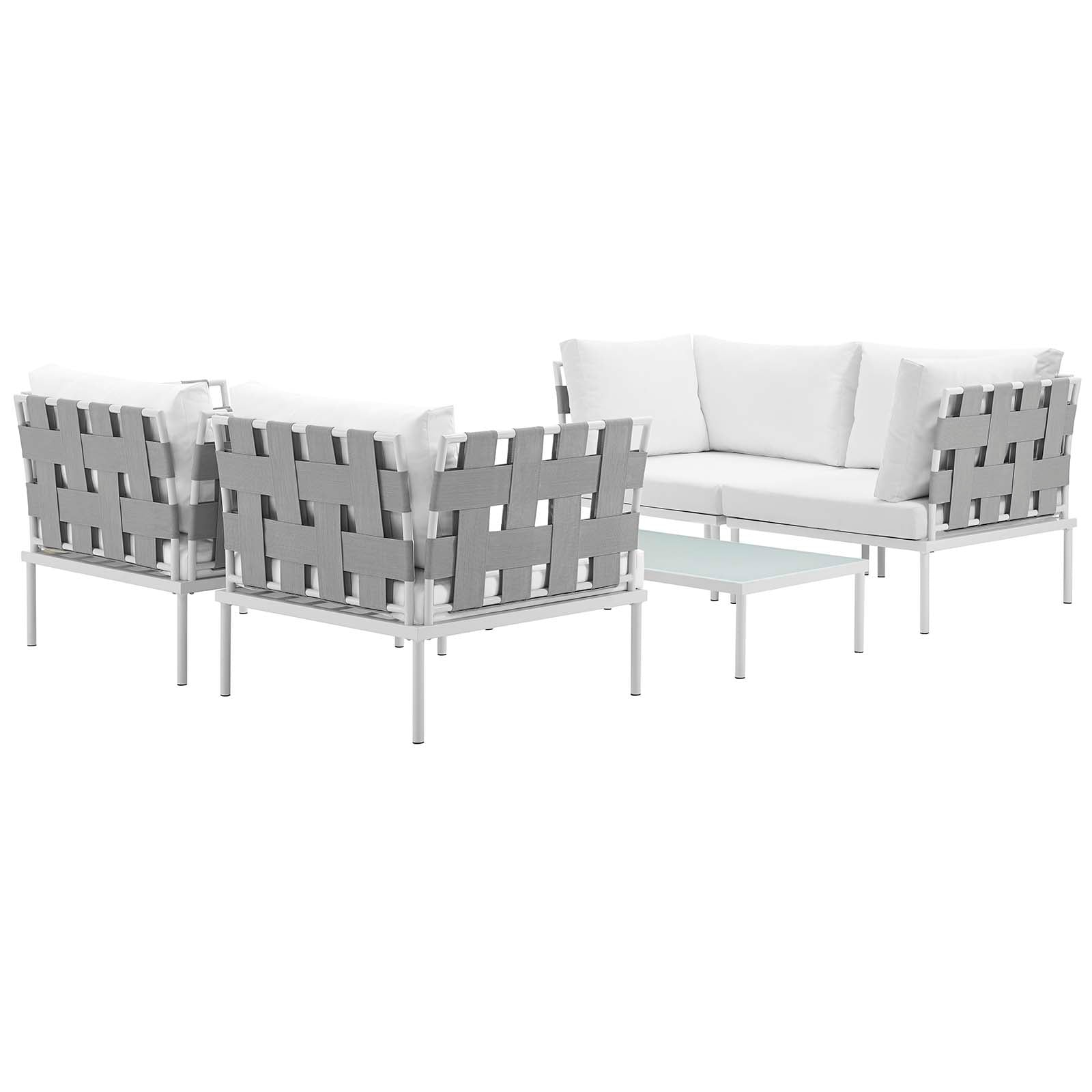 Modway Outdoor Conversation Sets - Harmony 132" 5 Piece Outdoor Patio Aluminum Sectional Sofa Set White White