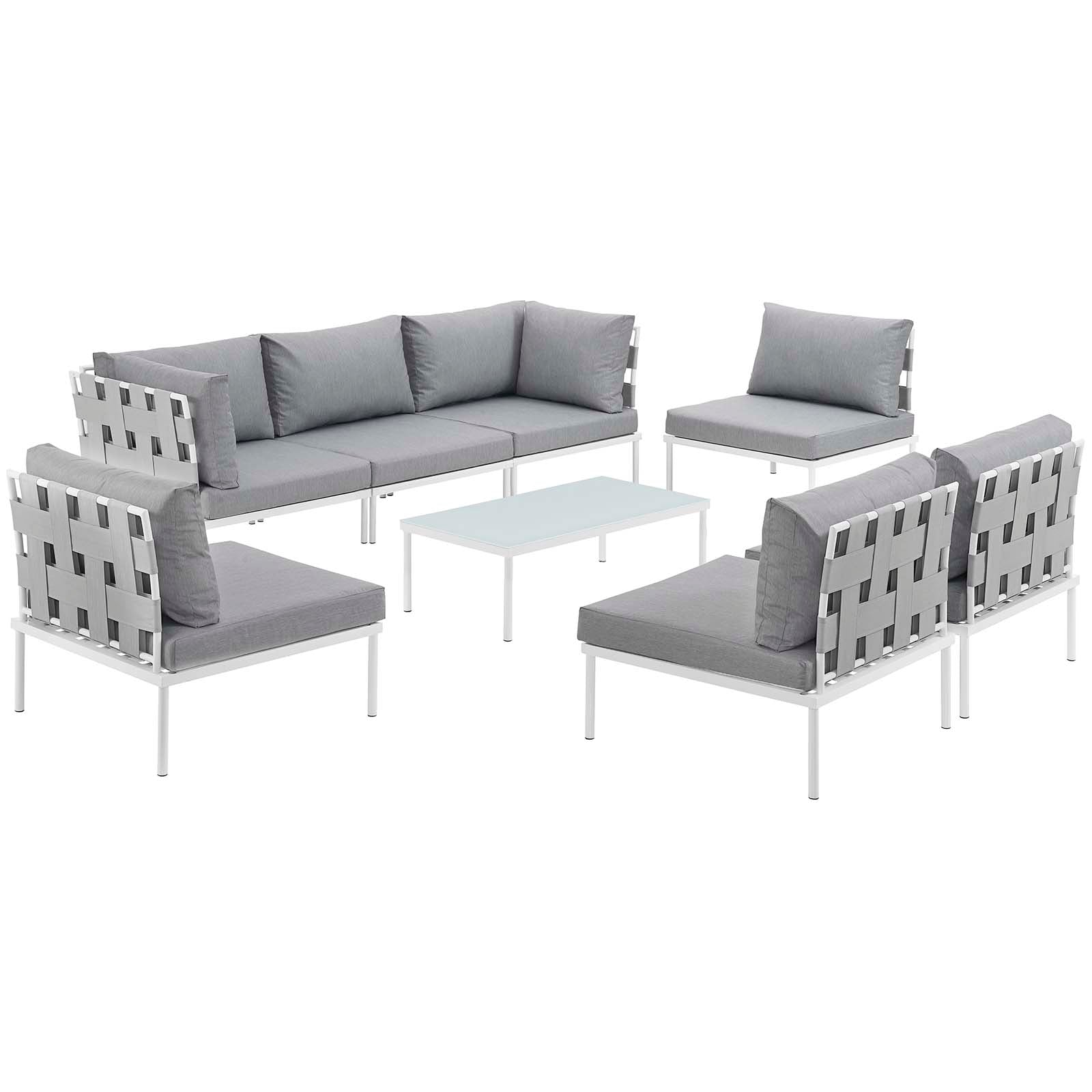 Modway Outdoor Conversation Sets - Harmony 8 Piece Outdoor Patio Sectional Sofa Set White Gray
