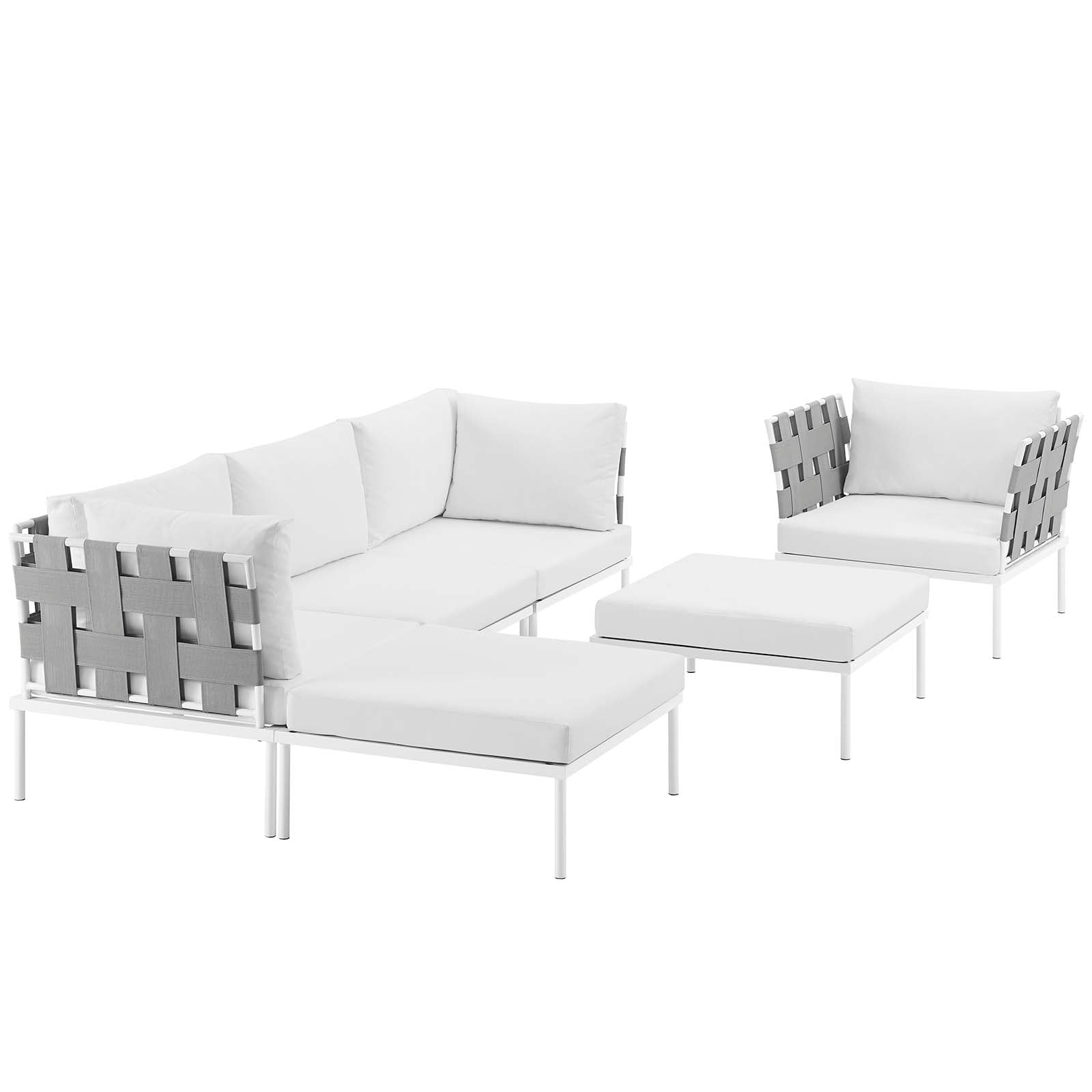 Modway Outdoor Conversation Sets - Harmony 132" 6 Piece Outdoor Patio Aluminum Sectional Sofa Set White White
