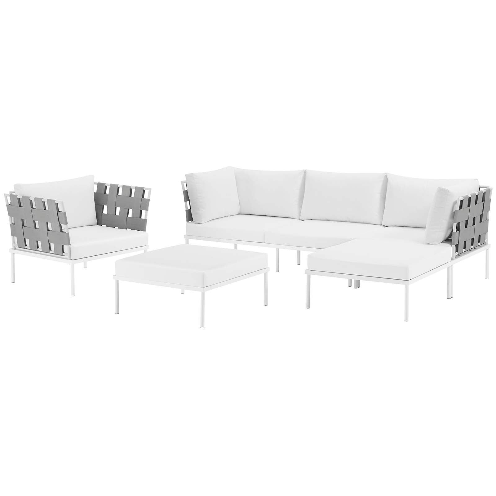Modway Outdoor Conversation Sets - Harmony 132" 6 Piece Outdoor Patio Aluminum Sectional Sofa Set White White