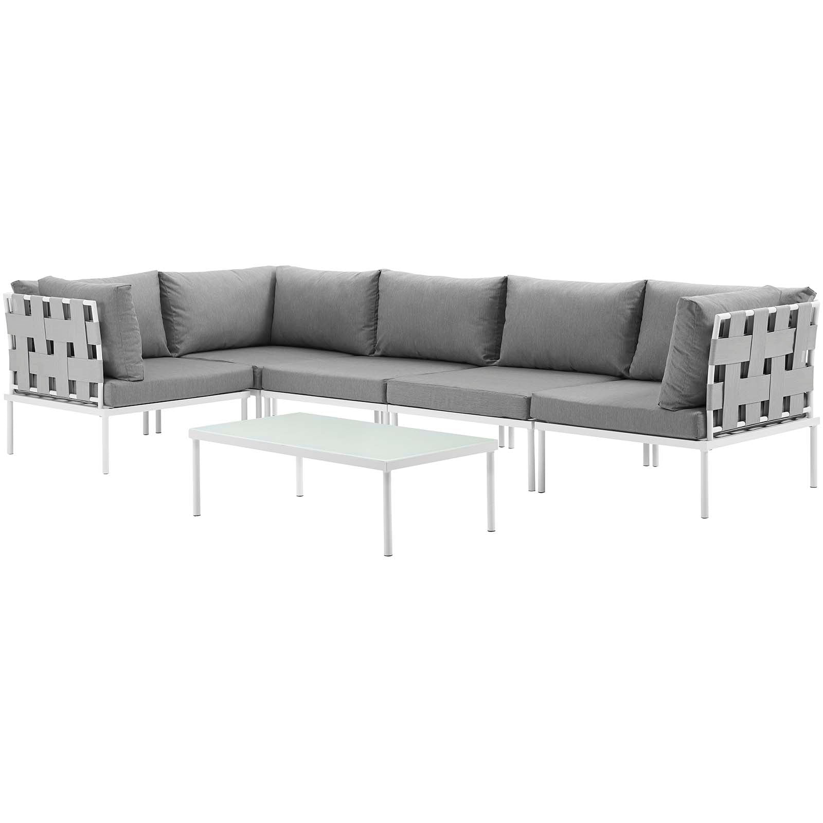 Modway Outdoor Conversation Sets - Harmony 6 Piece Outdoor Patio Sectional Sofa Set White Gray