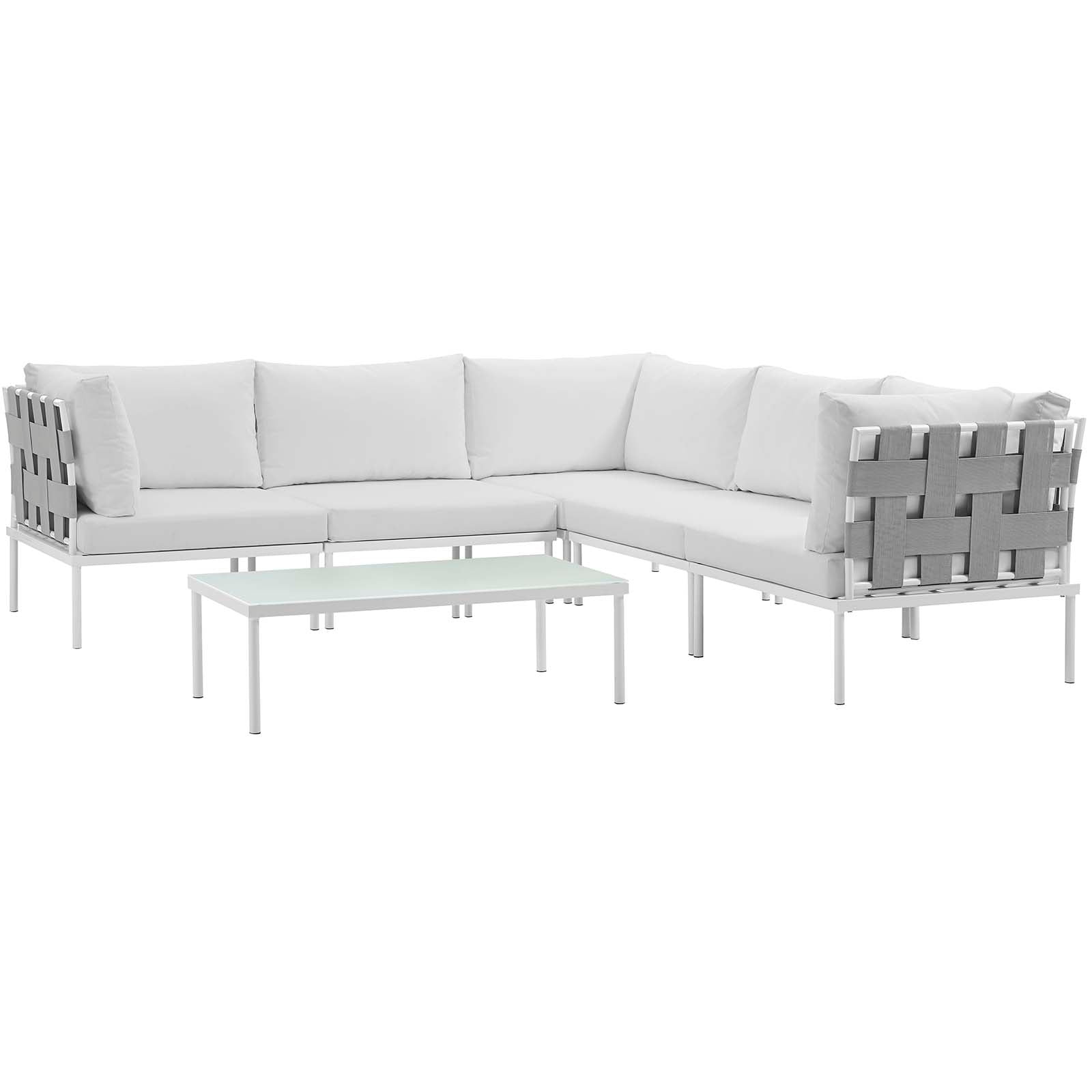 Modway Outdoor Conversation Sets - Harmony 6 Piece Outdoor Patio Aluminum Sectional Sofa Set White White
