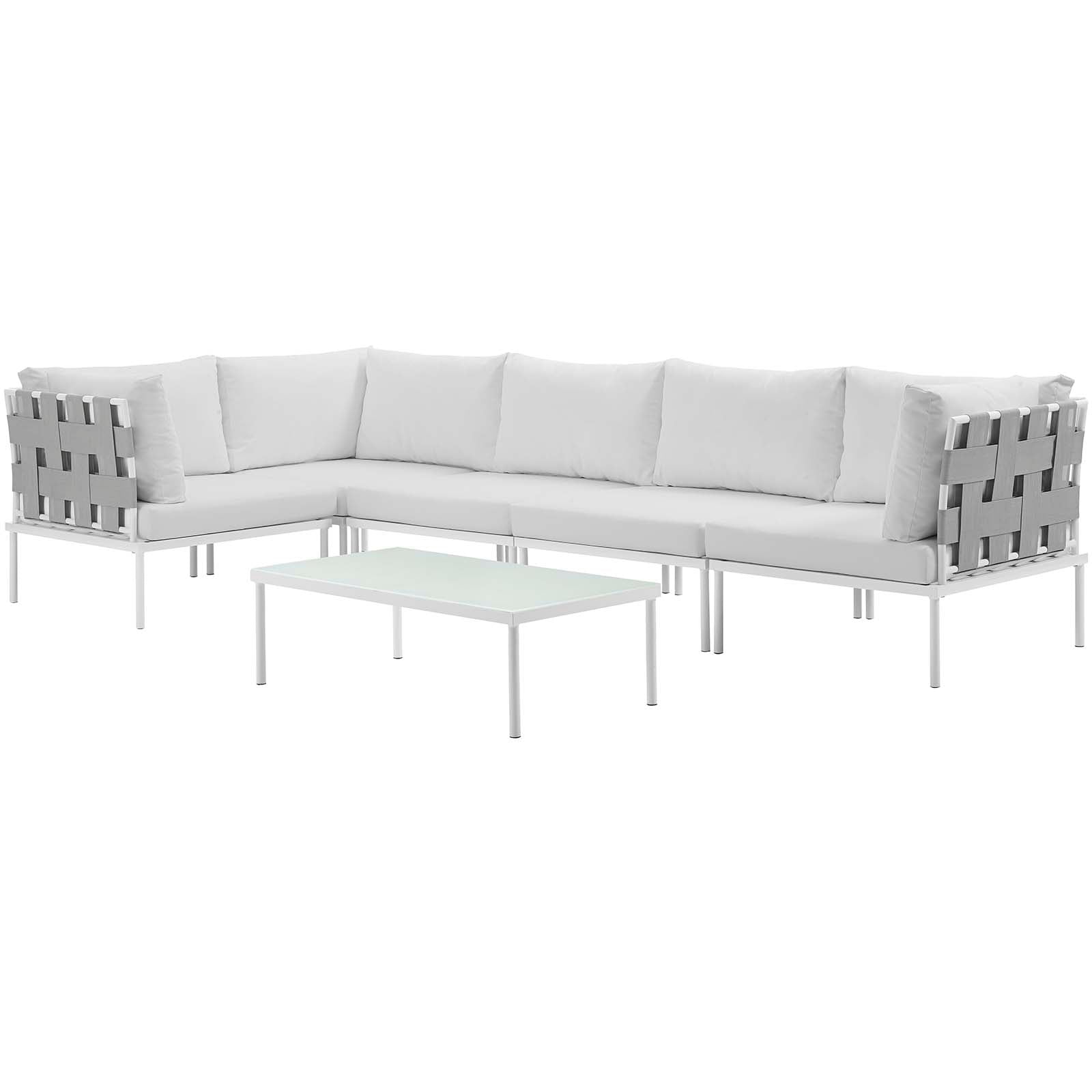 Modway Outdoor Conversation Sets - Harmony 6 Piece Outdoor Patio Aluminum Sectional Sofa Set White White