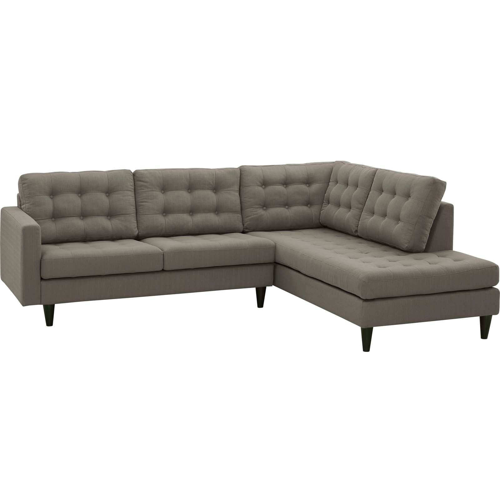 Modway Sectional Sofas - Empress Upholstered Fabric Right Extended Bumper Sectional Granite