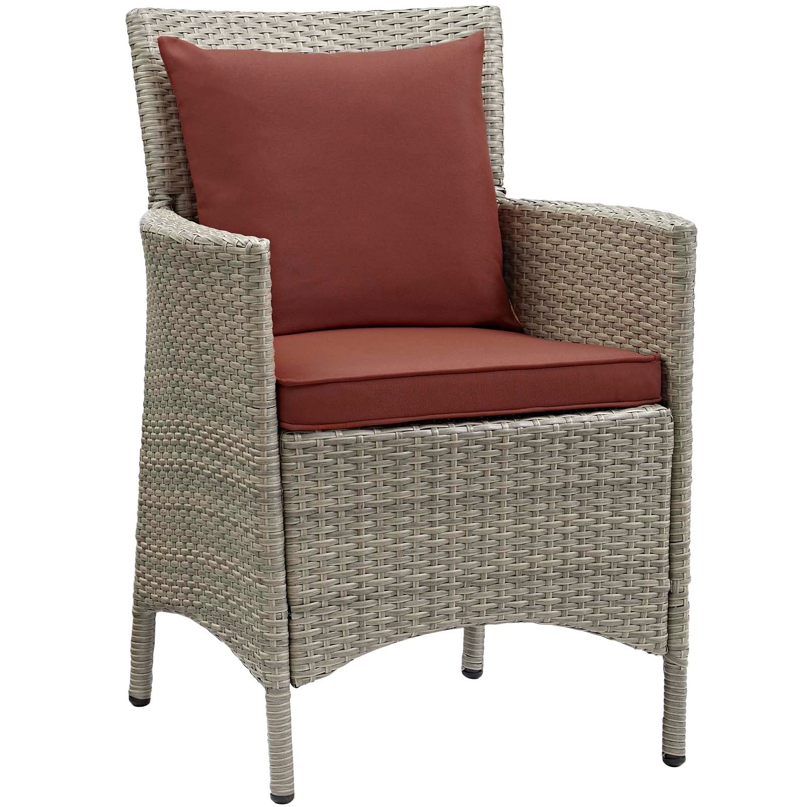Modway Outdoor Dining Chairs - Conduit Outdoor Patio Wicker Rattan Dining Armchair Light Gray Currant