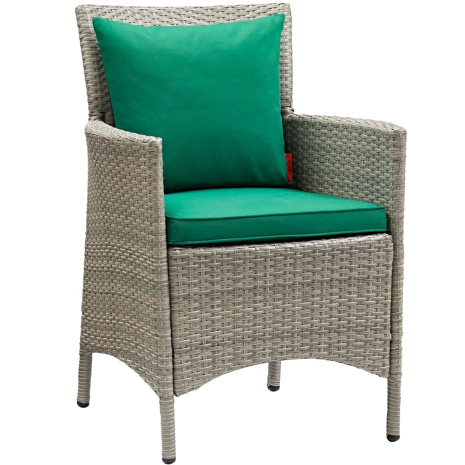 Modway Outdoor Dining Chairs - Conduit Outdoor Patio Wicker Rattan Dining Armchair Light Gray Green