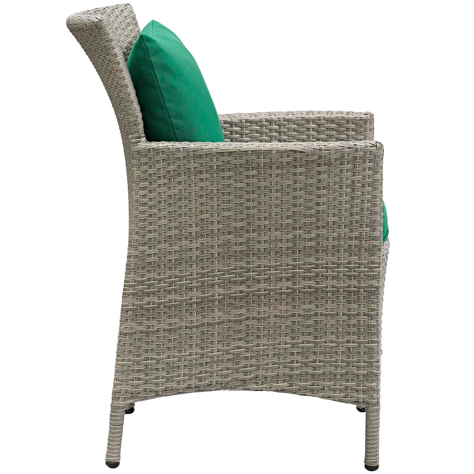 Modway Outdoor Dining Chairs - Conduit Outdoor Patio Wicker Rattan Dining Armchair Light Gray Green