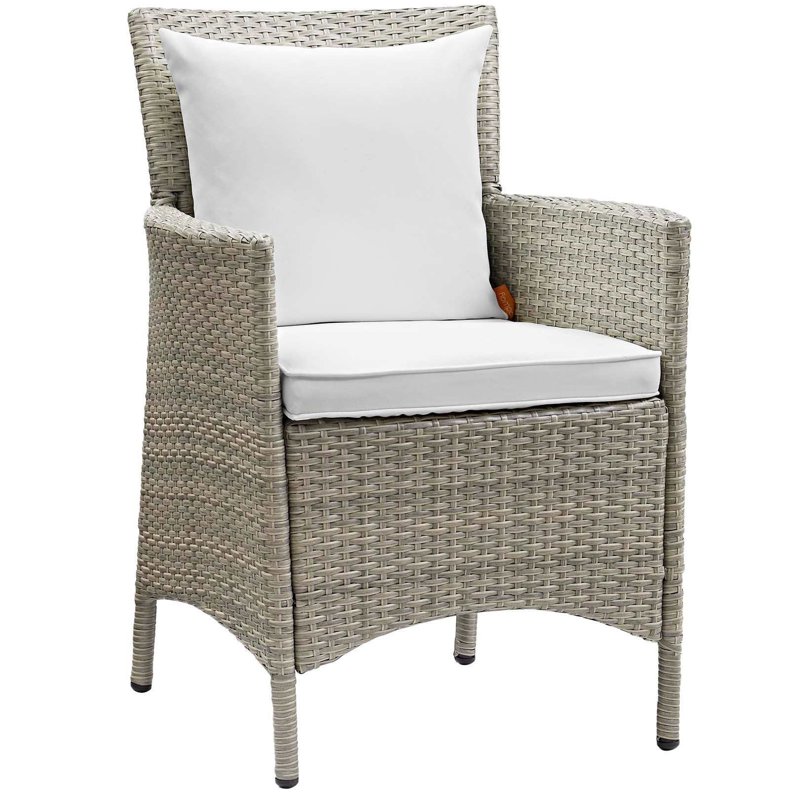 Modway Outdoor Dining Chairs - Conduit Outdoor Patio Wicker Rattan Dining Armchair Light Gray White
