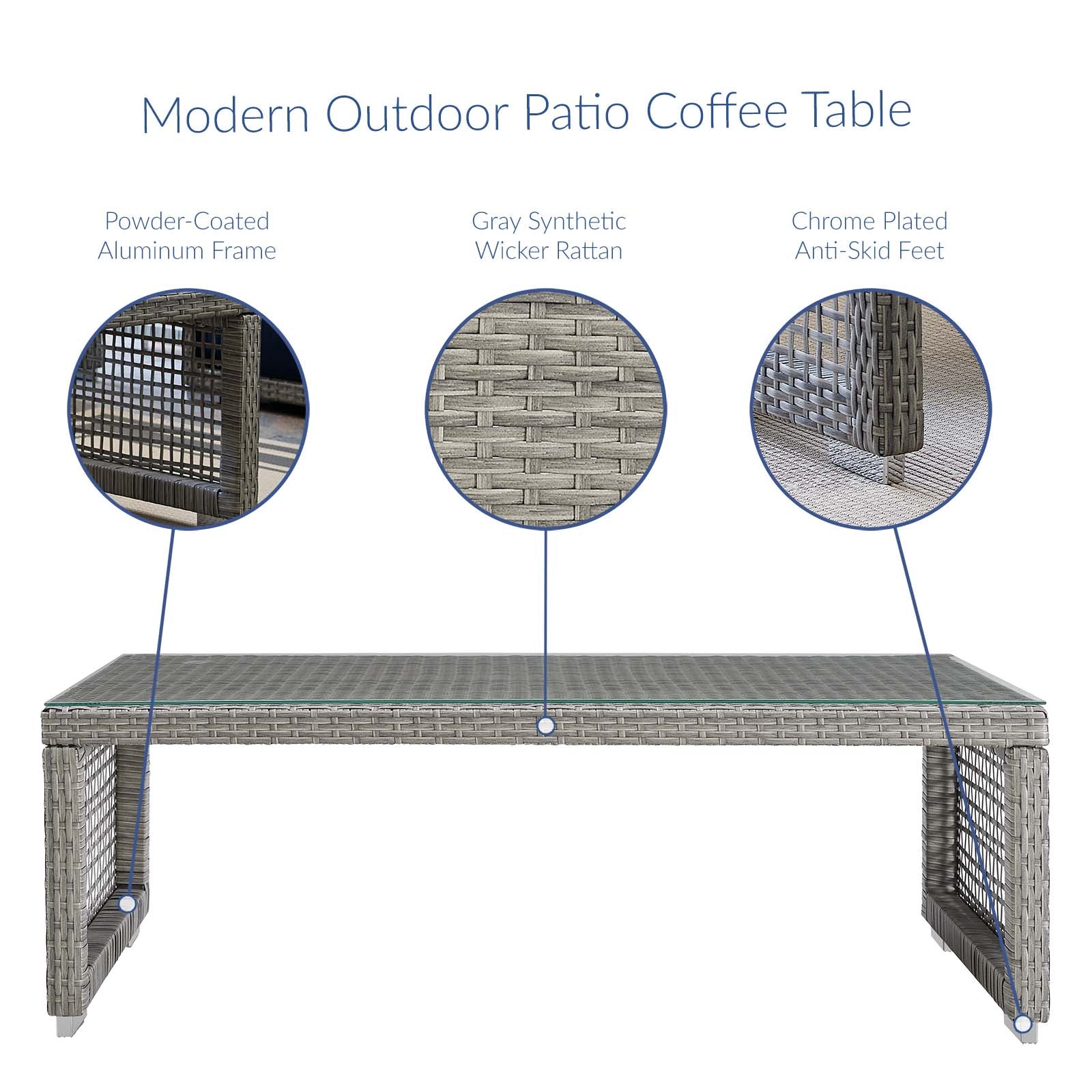 Modway Outdoor Coffee Tables - Aura Rectangular Coffee Table Gray