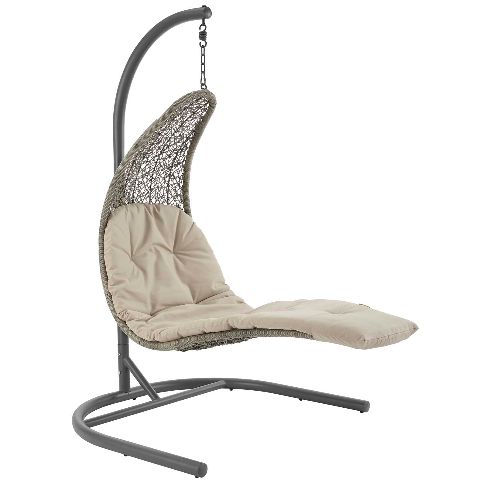 Modway Outdoor Swings - Landscape Hanging Chaise Lounge Outdoor Patio Swing Chair Light Gray Beige