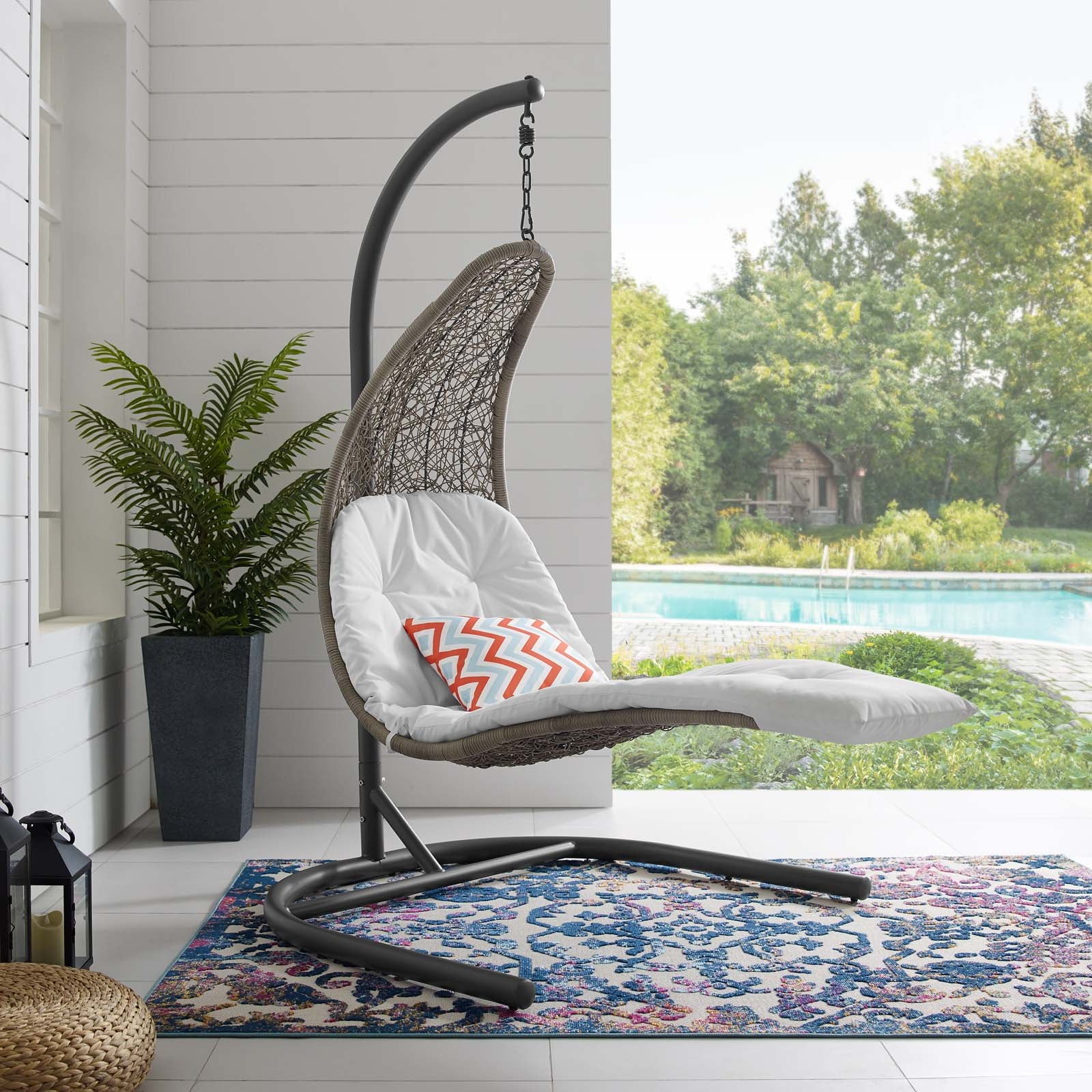 Modway Outdoor Swings - Landscape Hanging Chaise Lounge Outdoor Patio Swing Chair Light Gray White