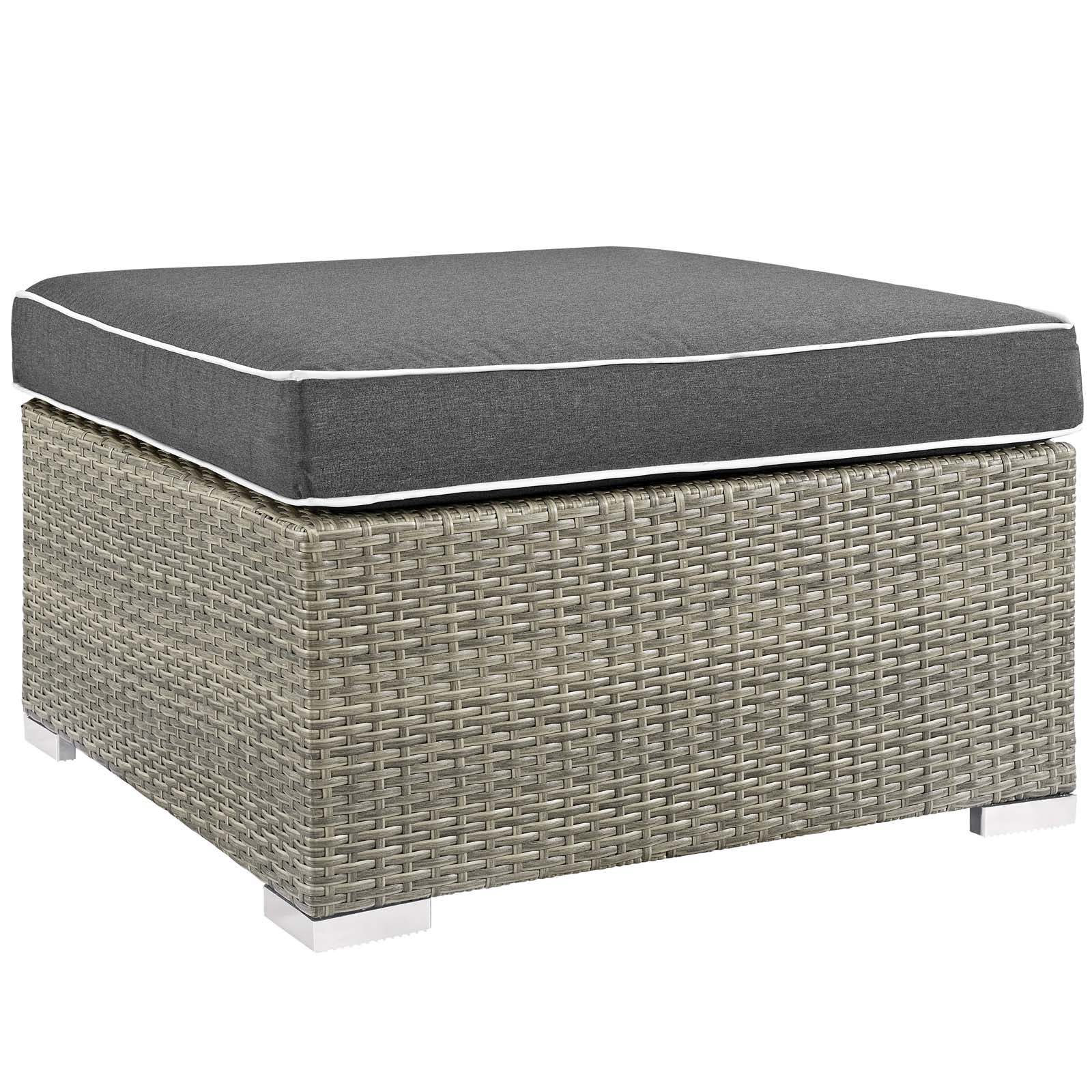 Modway Outdoor Stools & Benches - Repose Outdoor Patio Upholstered Fabric Ottoman Light Gray Charcoal