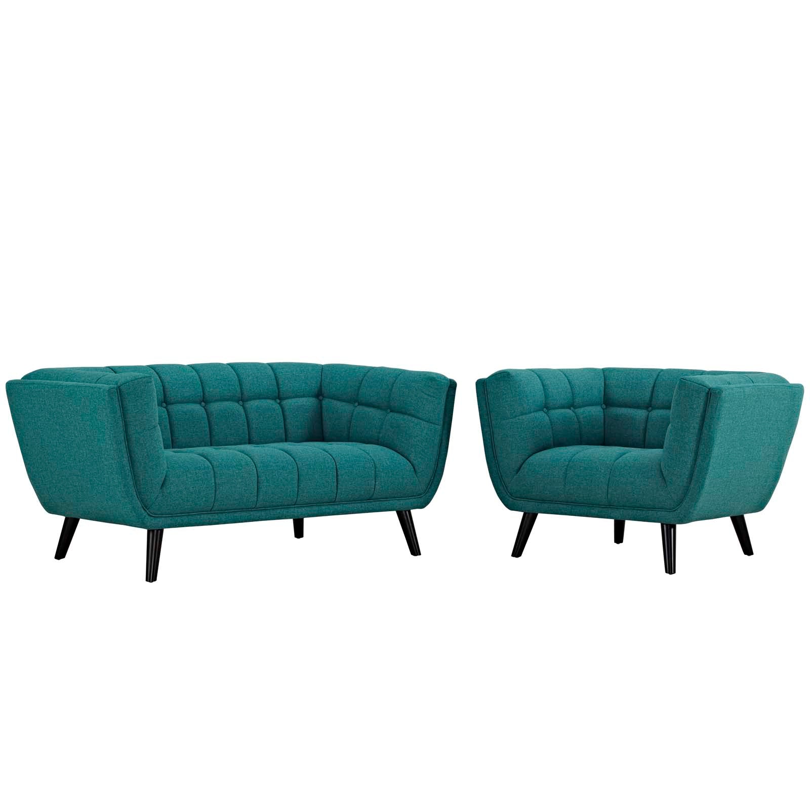 Modway Living Room Sets - Bestow 2 Piece Upholstered Fabric Loveseat and Armchair Set Teal