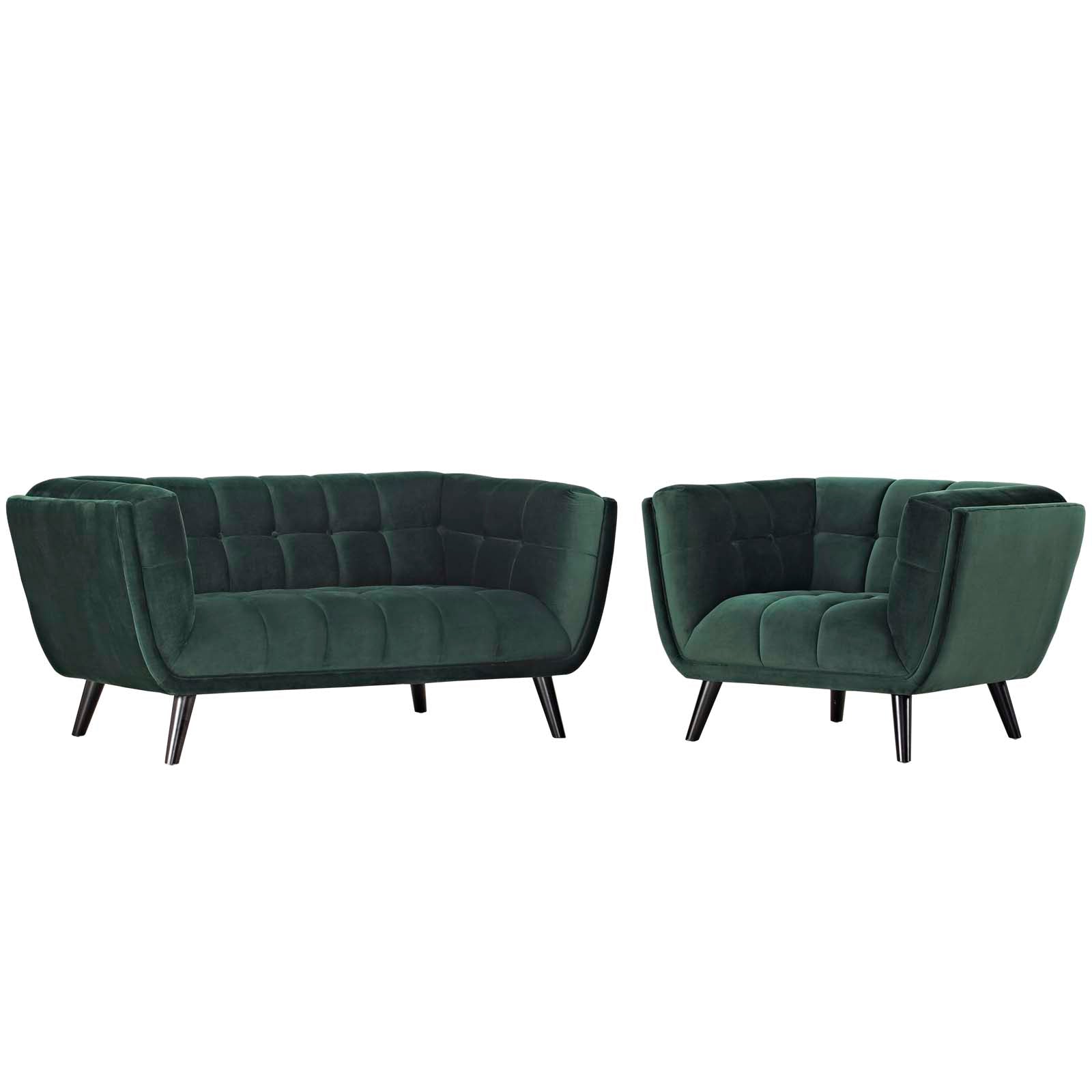 Modway Living Room Sets - Bestow 2 Piece Performance Velvet Loveseat and Armchair Set Green