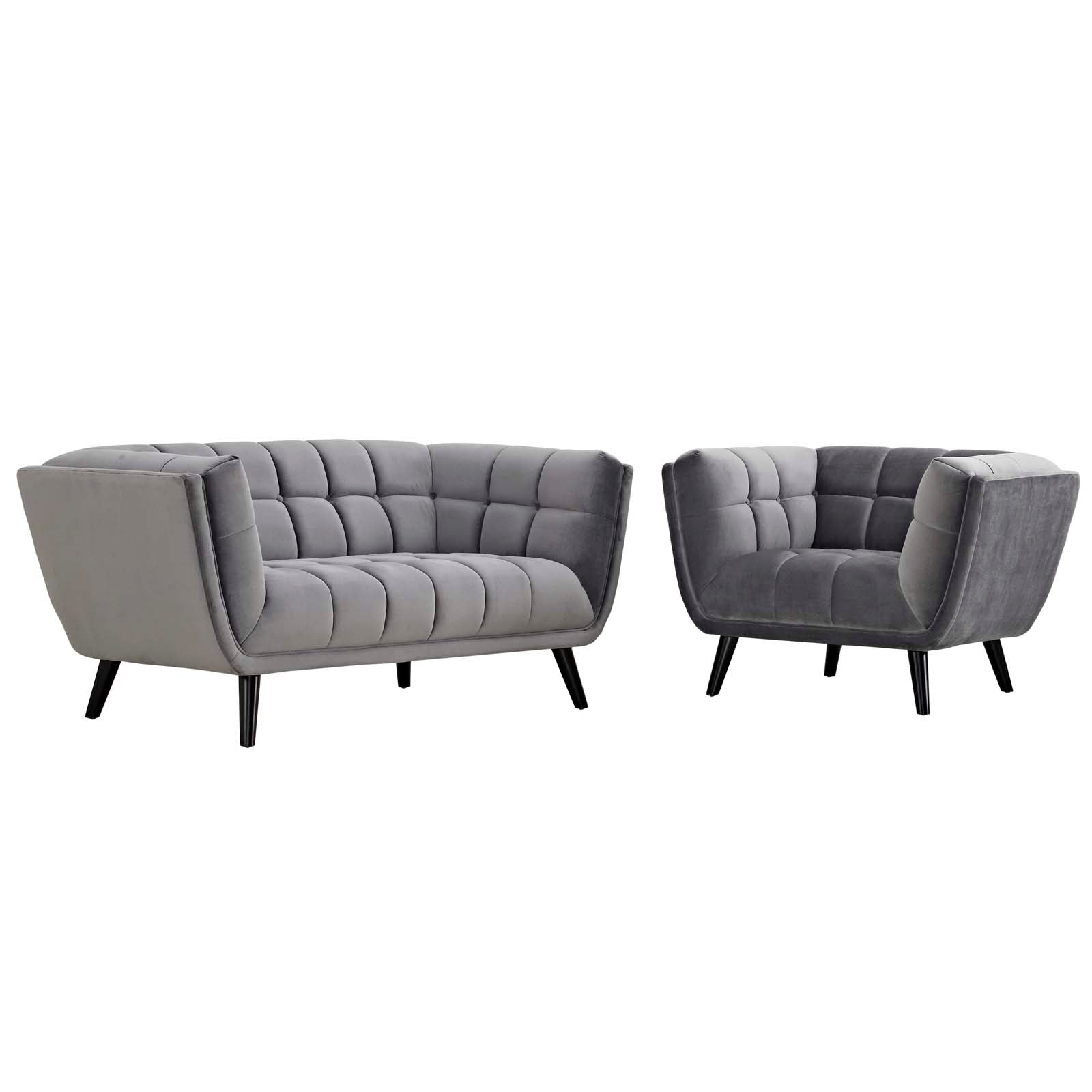 Modway Living Room Sets - Bestow 2 Piece Performance Velvet Loveseat and Armchair Set Gray