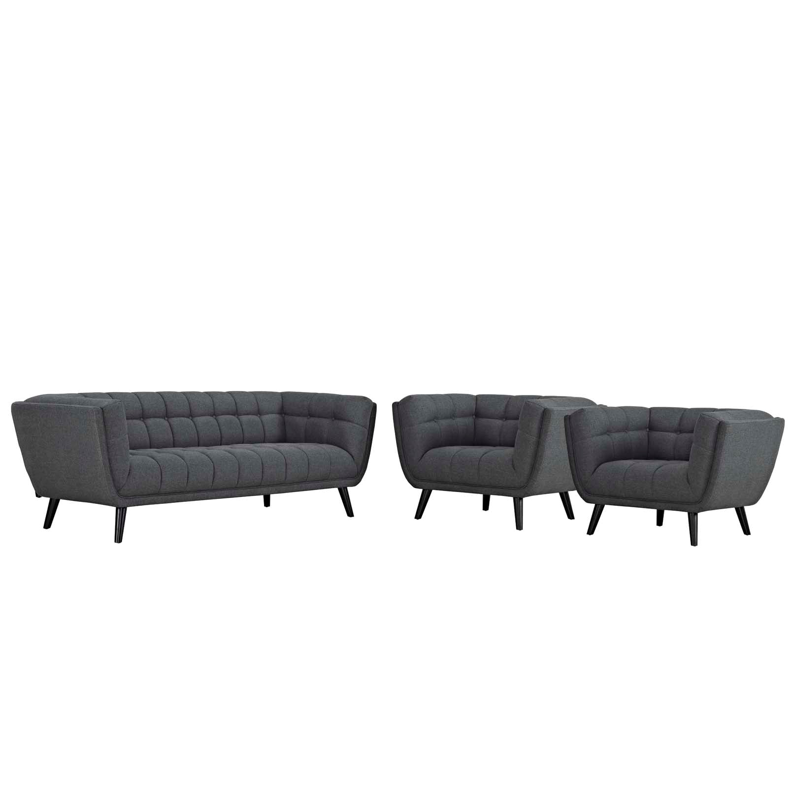 Modway Living Room Sets - Bestow 3 Piece Upholstered Fabric Sofa and Armchair Set Gray