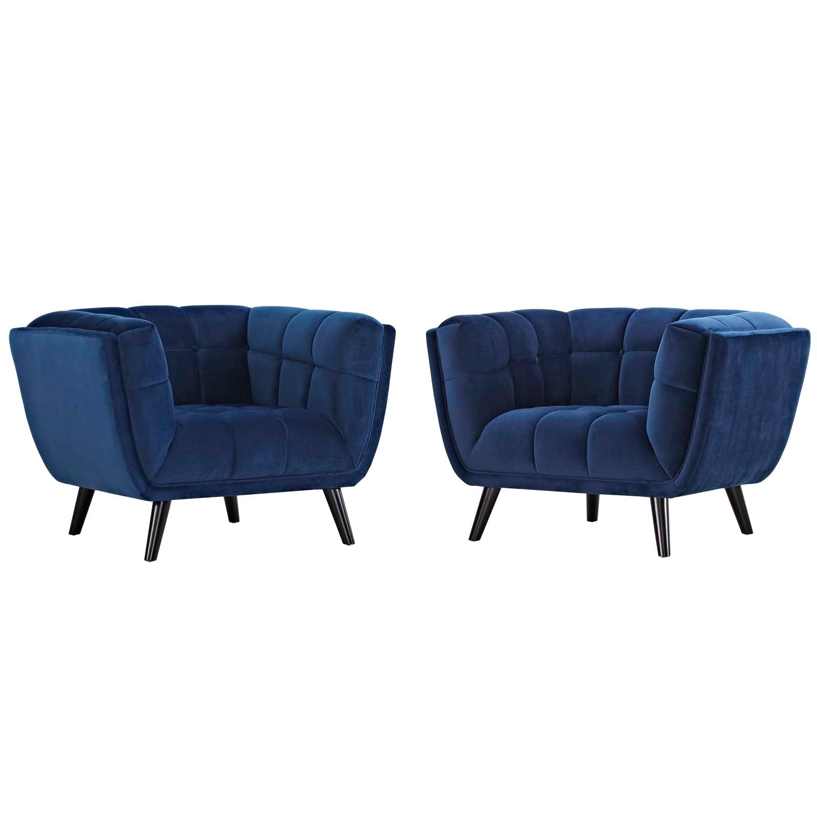 Modway Living Room Sets - Bestow 2 Piece Performance Velvet Armchair Set Navy