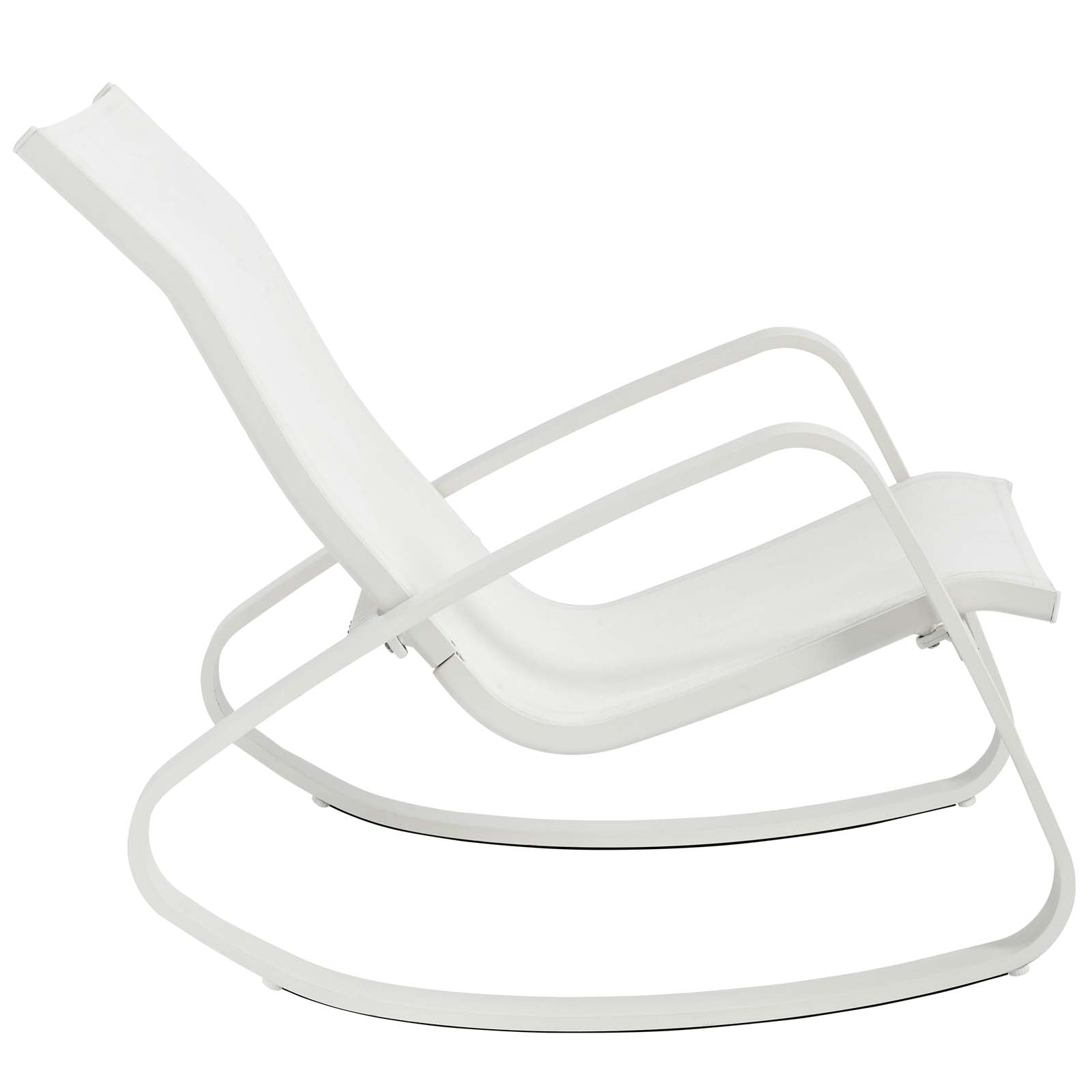 Modway Outdoor Chairs - Traveler Rocking Outdoor Patio Mesh Sling Lounge Chair White White