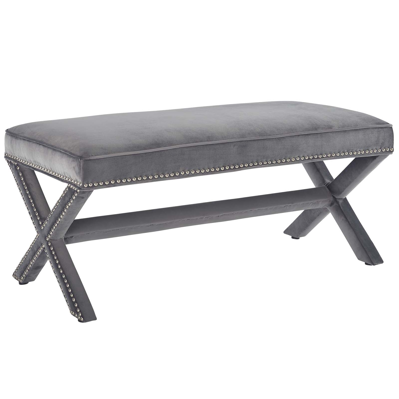 Modway Benches - Rivet Performance Velvet Bench Gray